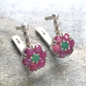 Ruby Flower Earrings - Flower Drop Earrings - Vintage Flower Earrings