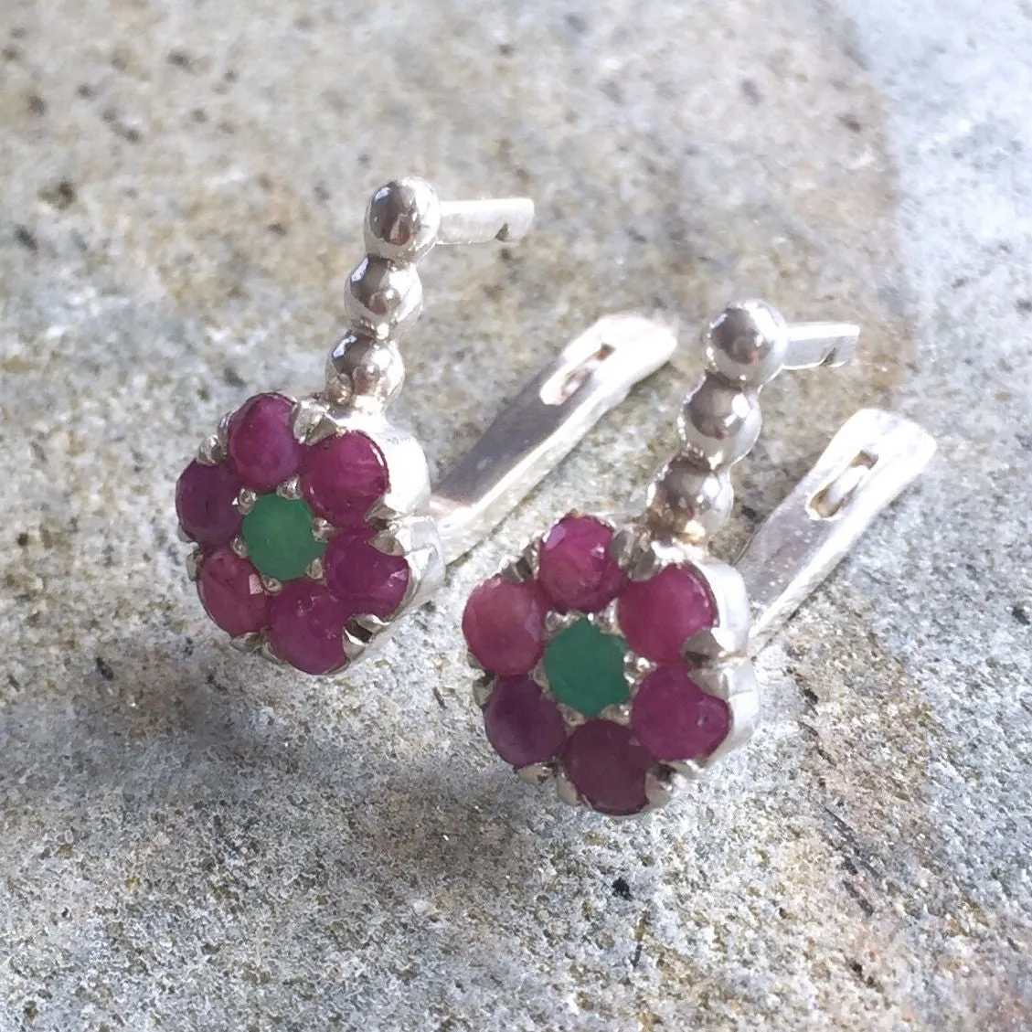 Ruby Flower Earrings - Flower Drop Earrings - Vintage Flower Earrings