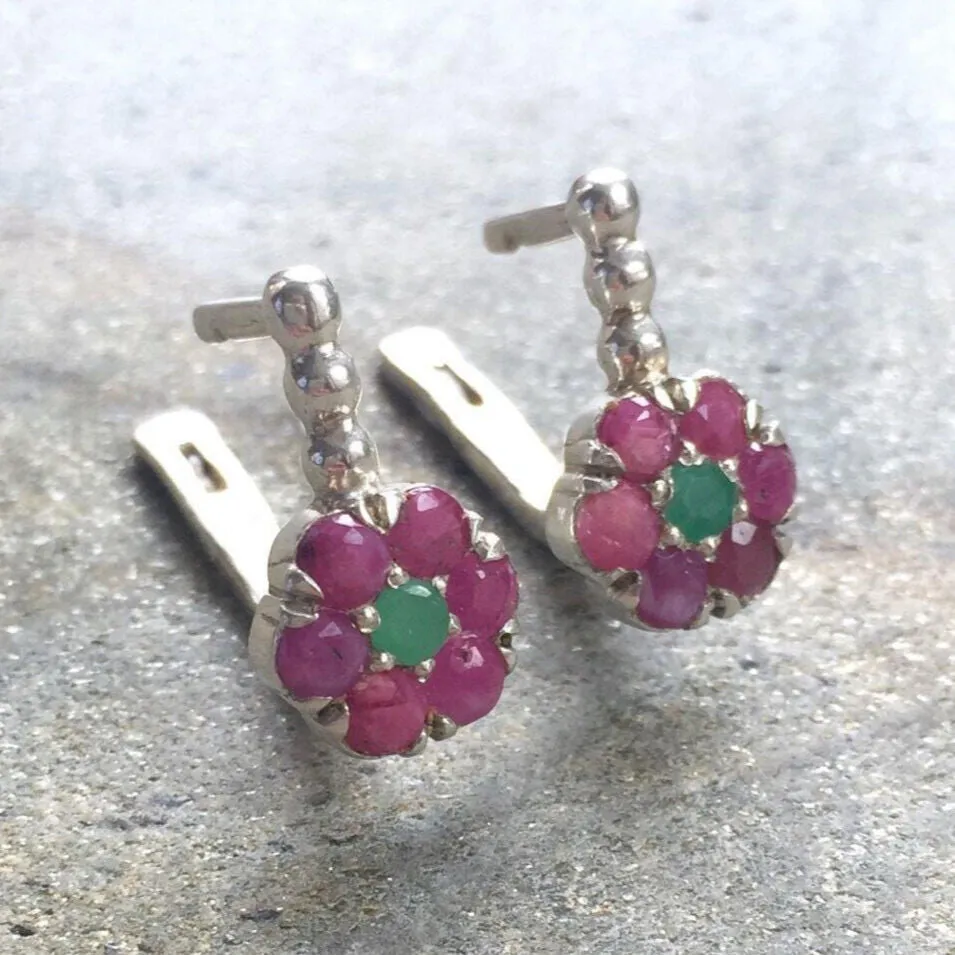 Ruby Flower Earrings - Flower Drop Earrings - Vintage Flower Earrings