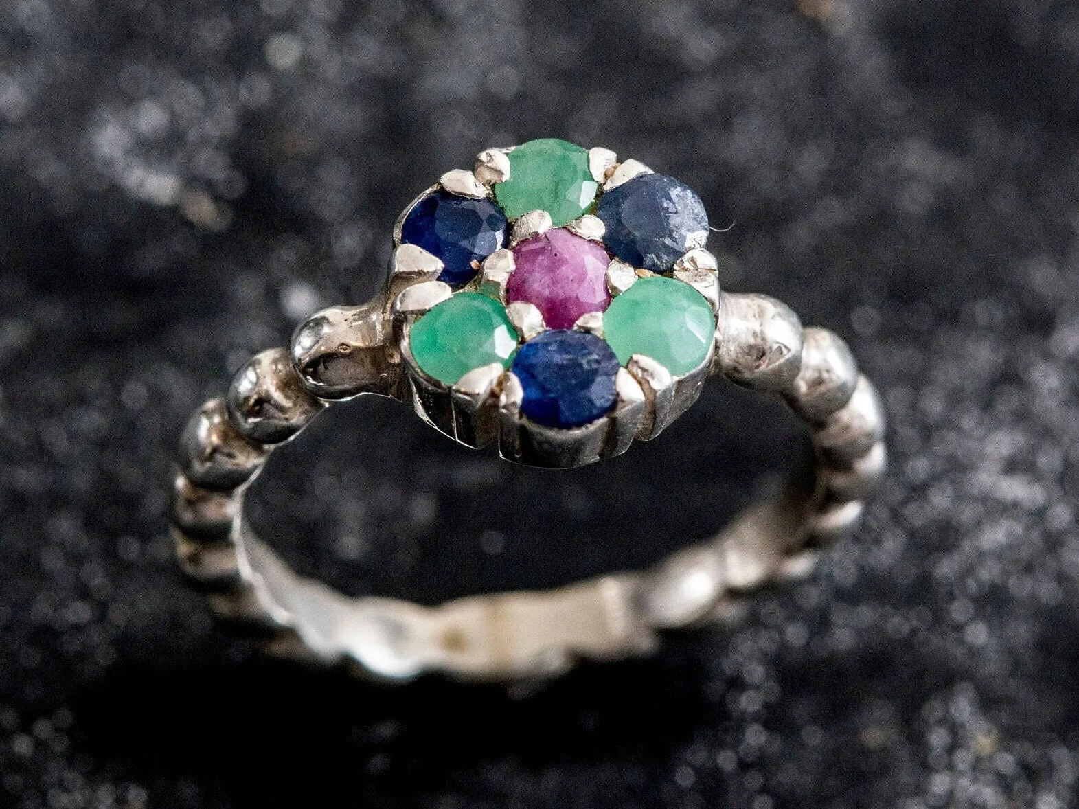 Ruby Flower Ring - Colorful Daisy Ring - Multistone Silver Ring