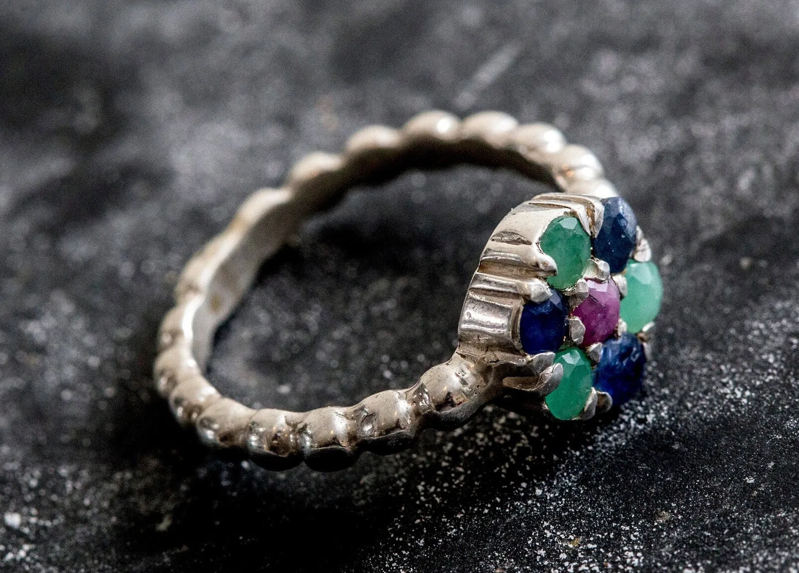 Ruby Flower Ring - Colorful Daisy Ring - Multistone Silver Ring