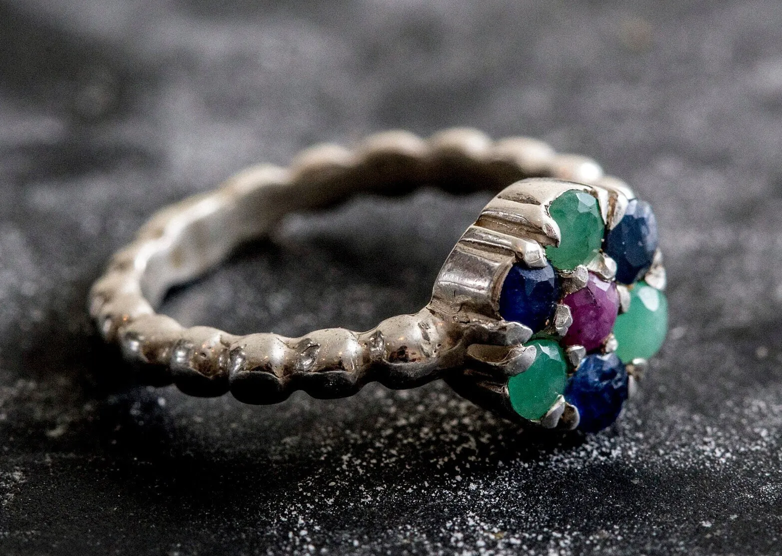 Ruby Flower Ring - Colorful Daisy Ring - Multistone Silver Ring