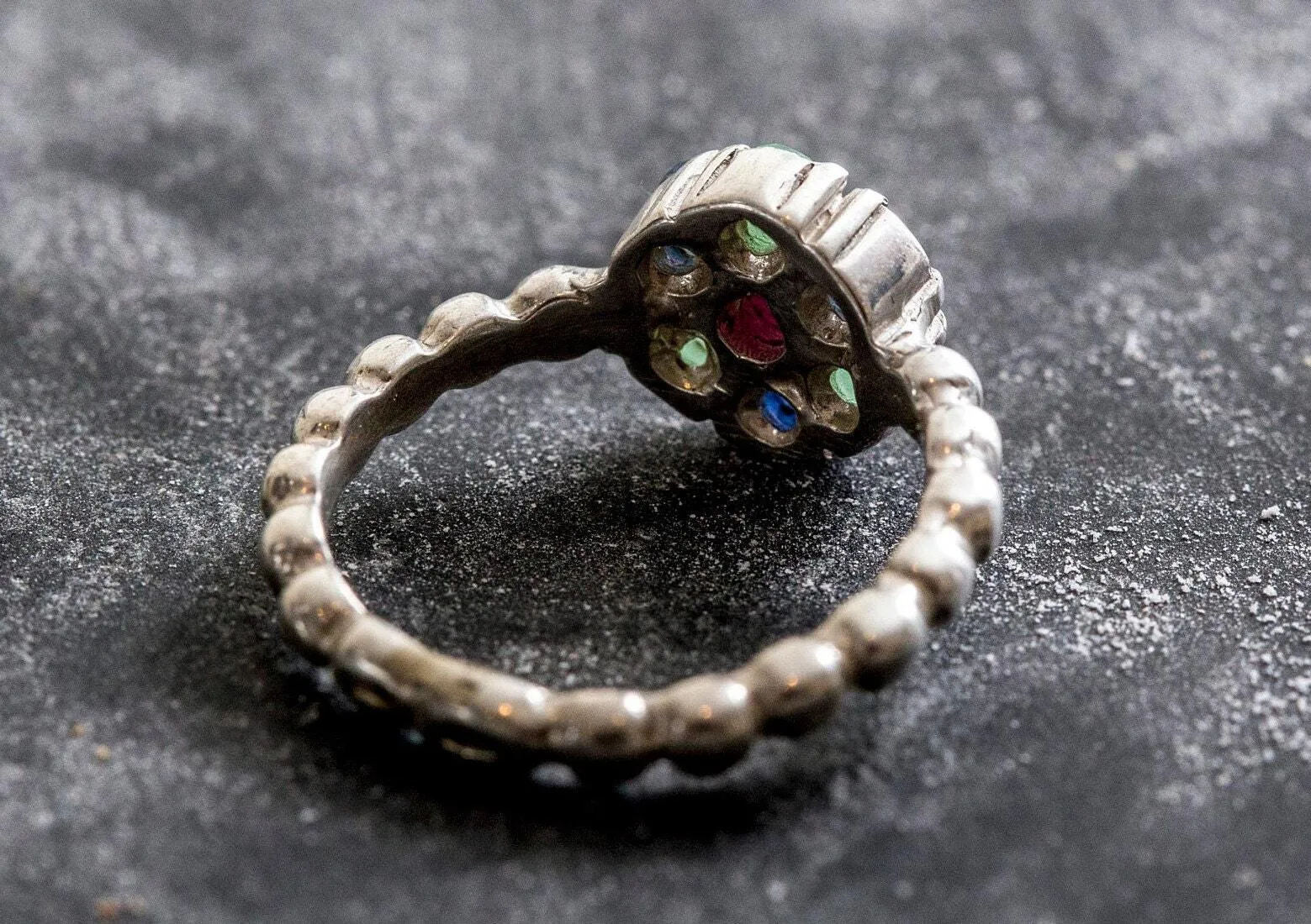 Ruby Flower Ring - Colorful Daisy Ring - Multistone Silver Ring