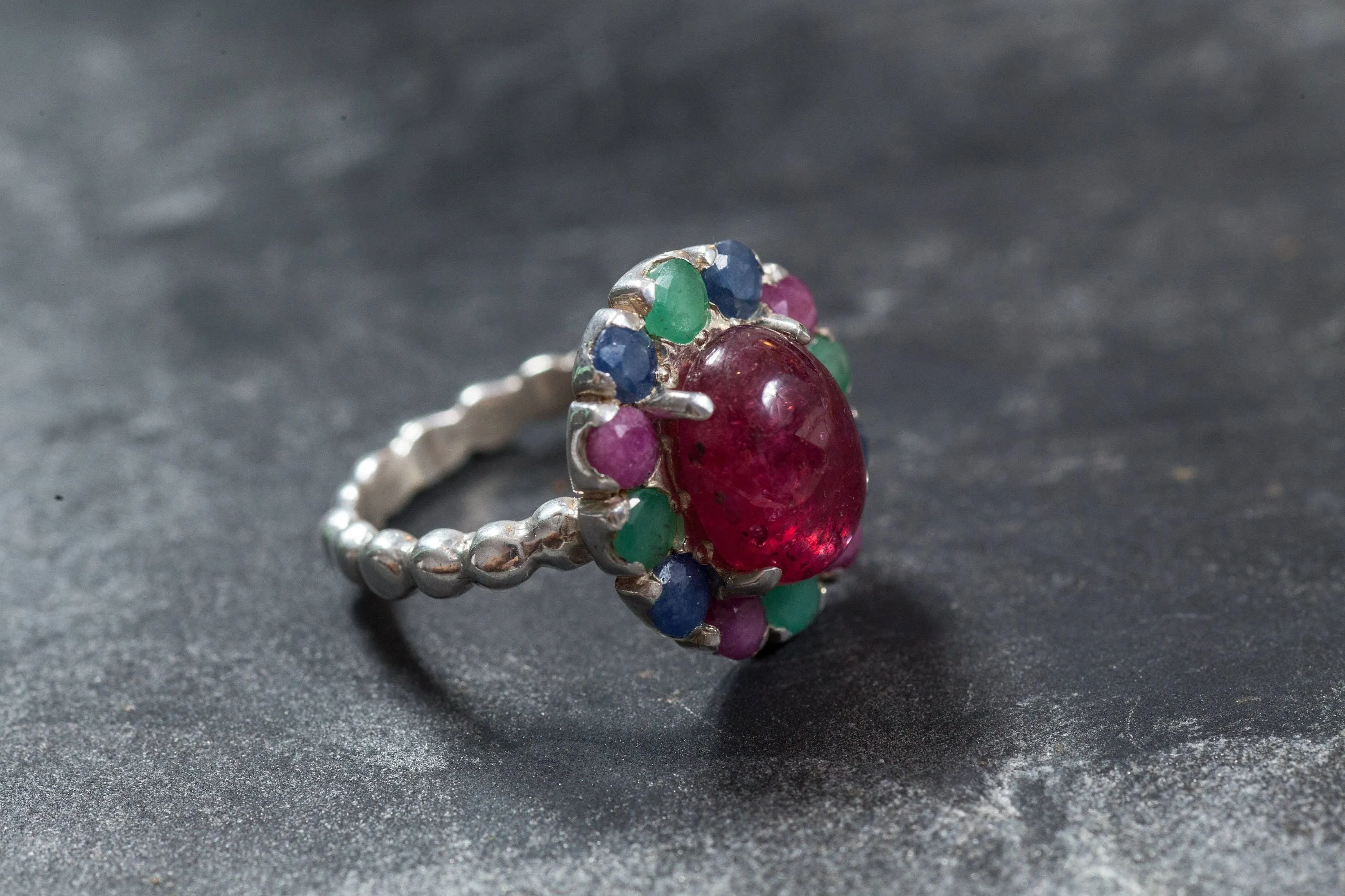 Ruby Flower Ring - Statement Flower Ring - Red Victorian Ring