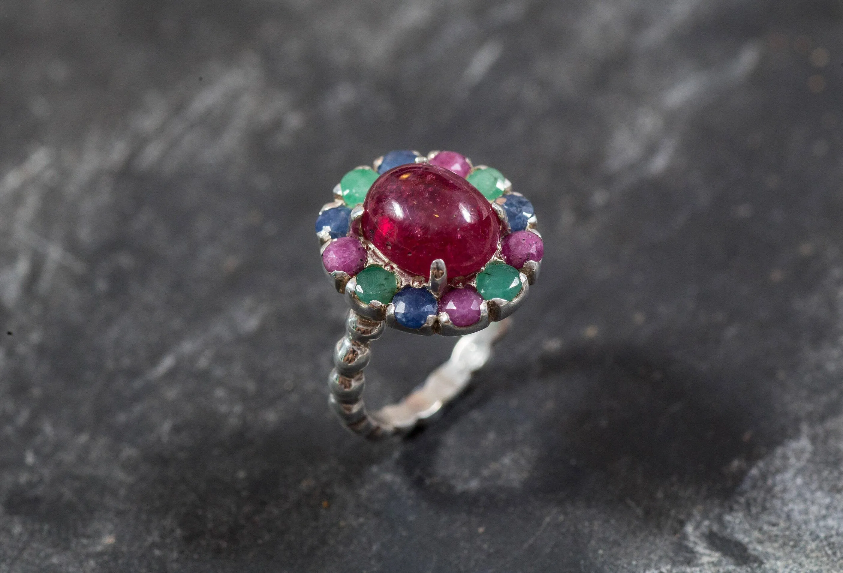 Ruby Flower Ring - Statement Flower Ring - Red Victorian Ring