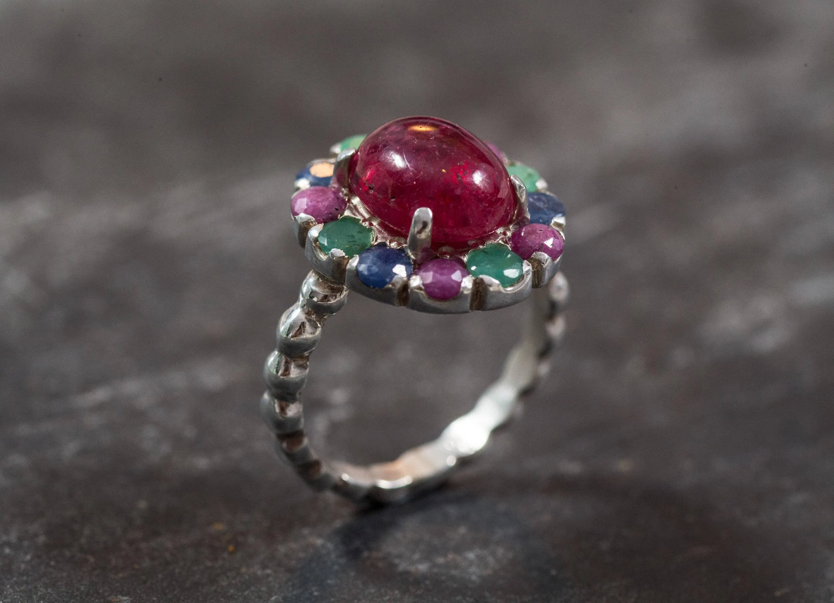 Ruby Flower Ring - Statement Flower Ring - Red Victorian Ring