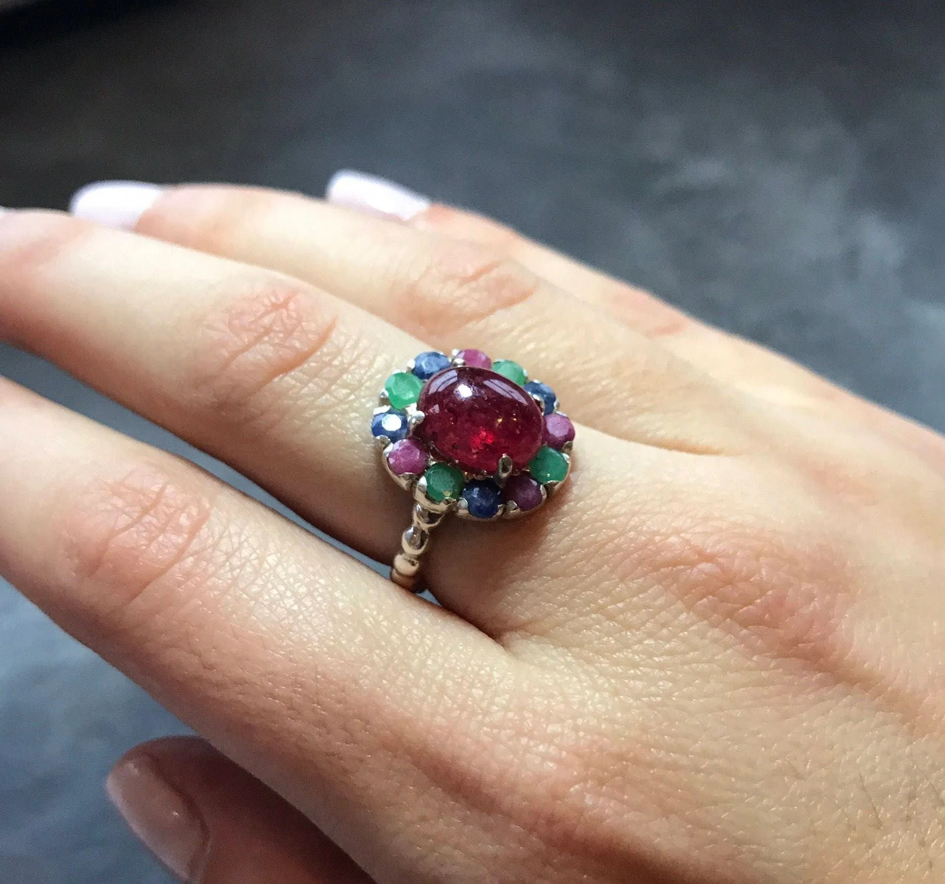 Ruby Flower Ring - Statement Flower Ring - Red Victorian Ring