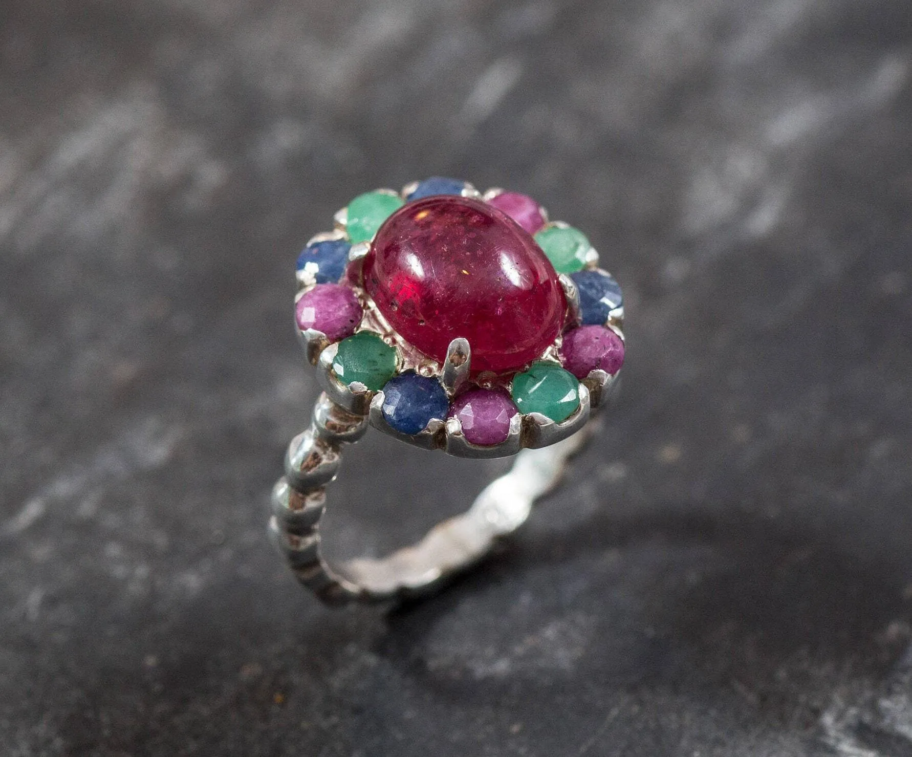 Ruby Flower Ring - Statement Flower Ring - Red Victorian Ring