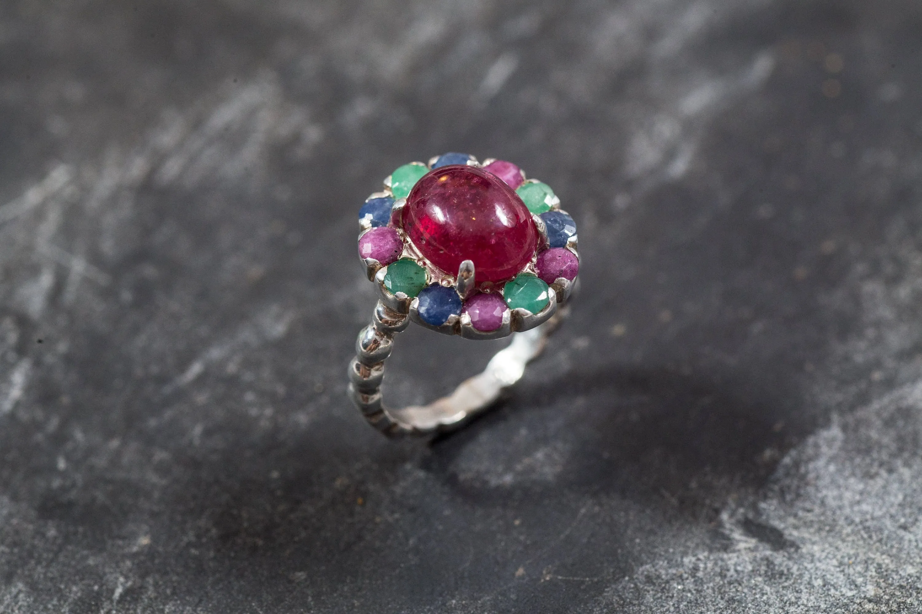 Ruby Flower Ring - Statement Flower Ring - Red Victorian Ring