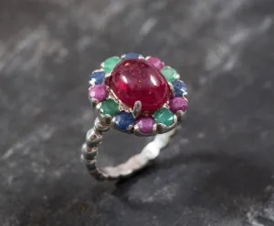 Ruby Flower Ring - Statement Flower Ring - Red Victorian Ring