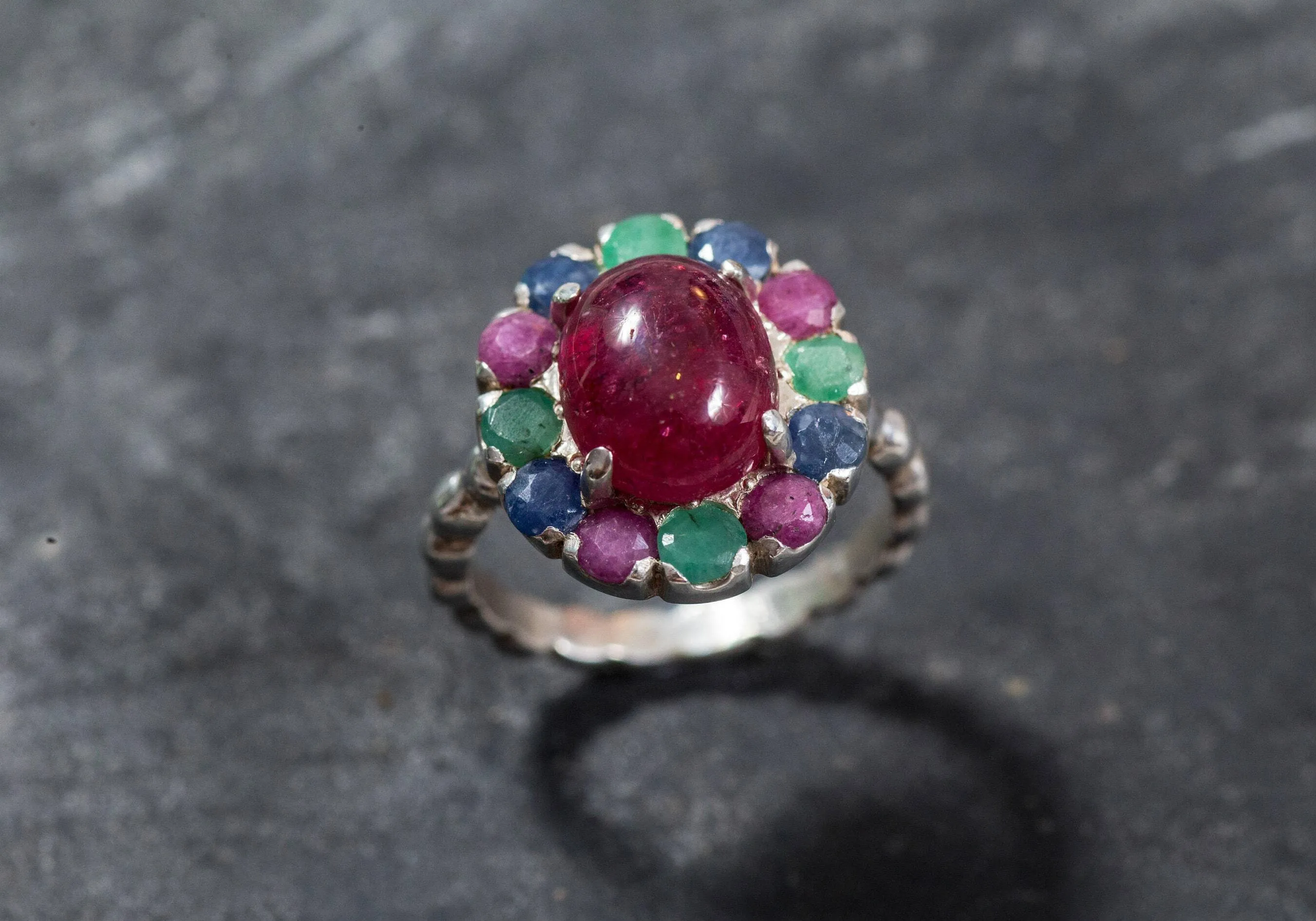 Ruby Flower Ring - Statement Flower Ring - Red Victorian Ring