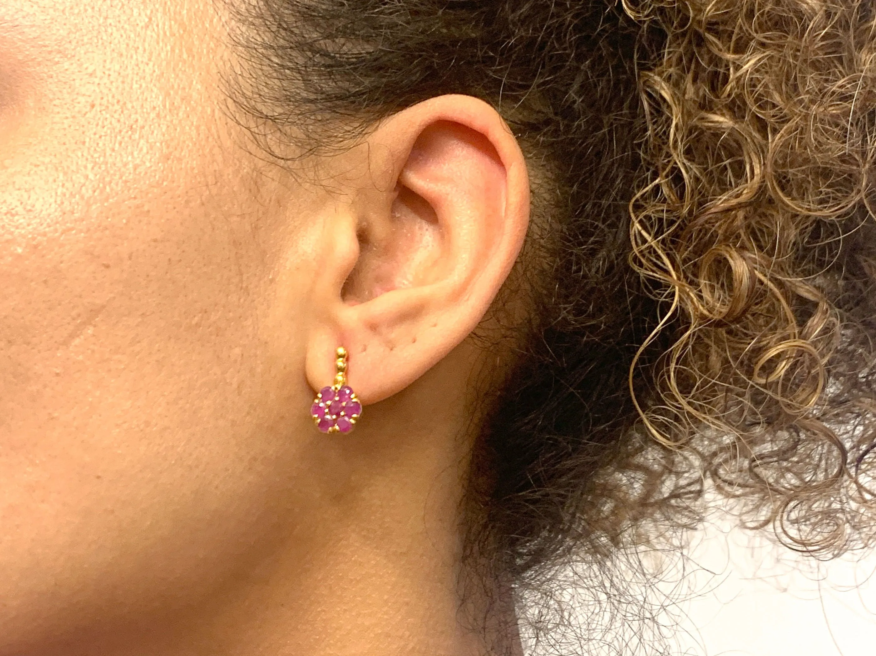 Ruby Gold Earrings - Flower Ruby Earrings - Gold Flower Earrings