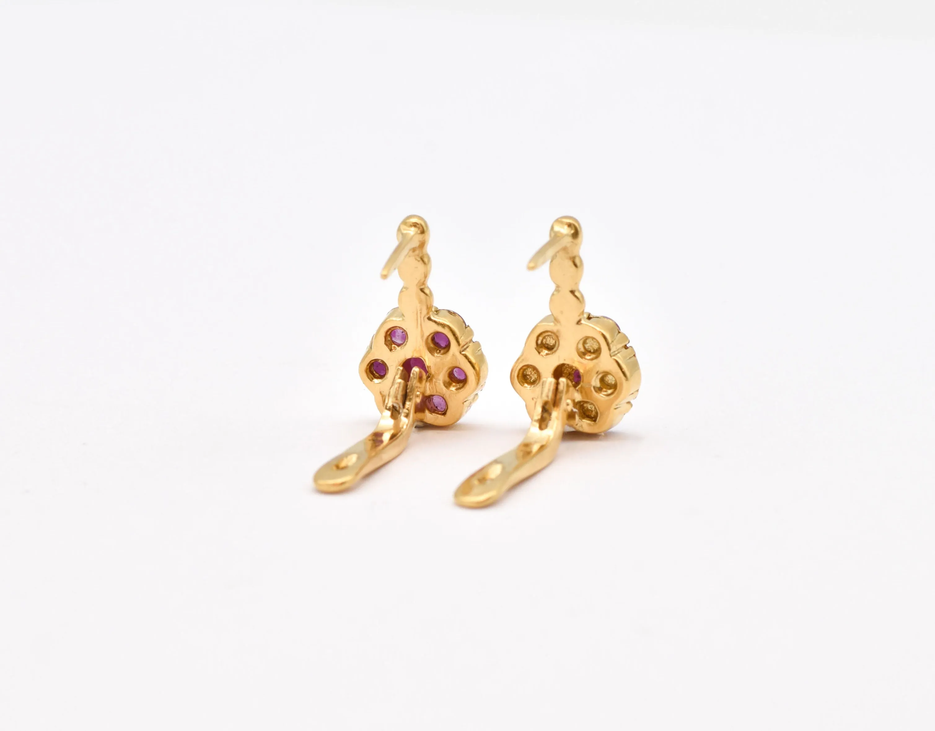 Ruby Gold Earrings - Flower Ruby Earrings - Gold Flower Earrings