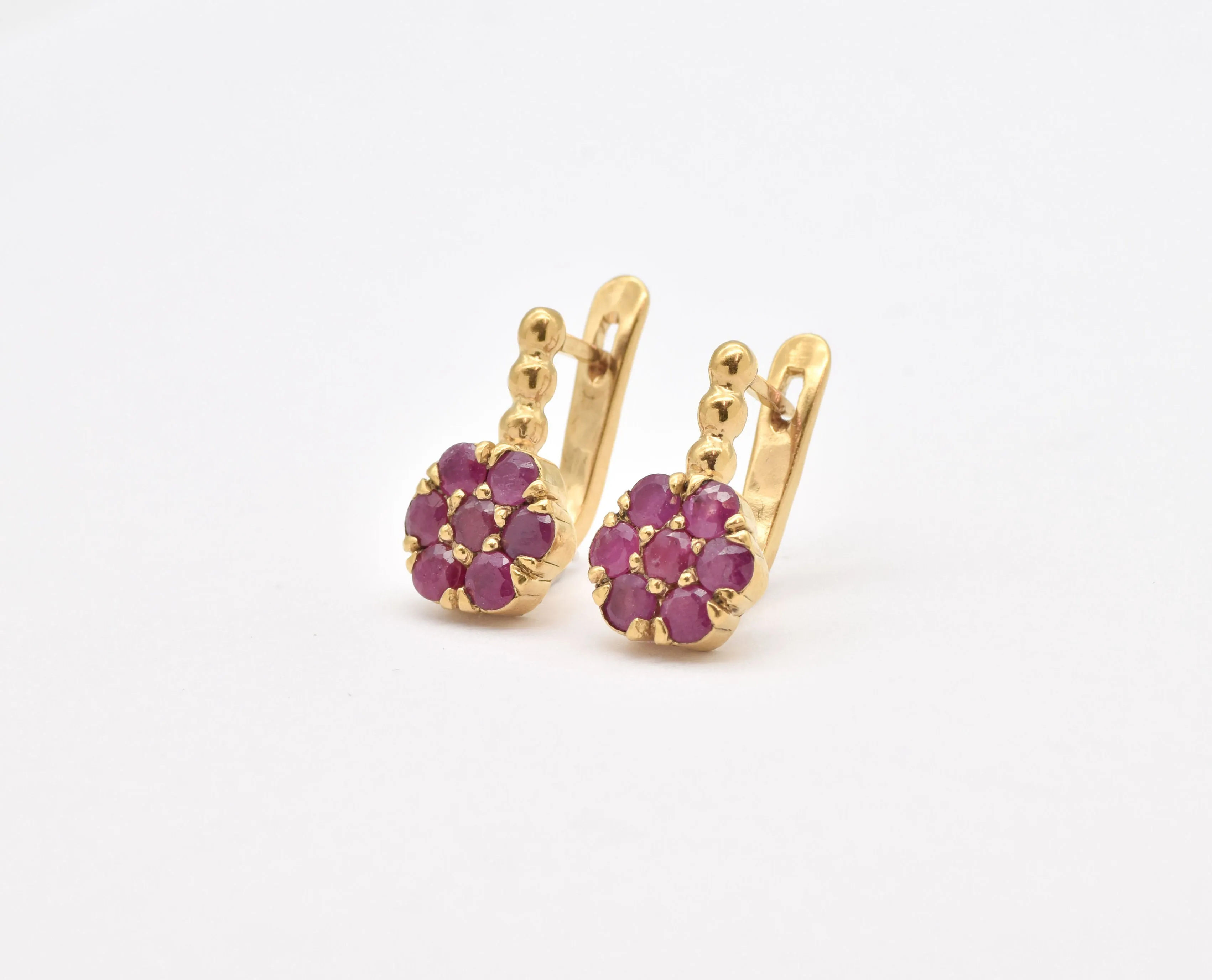 Ruby Gold Earrings - Flower Ruby Earrings - Gold Flower Earrings
