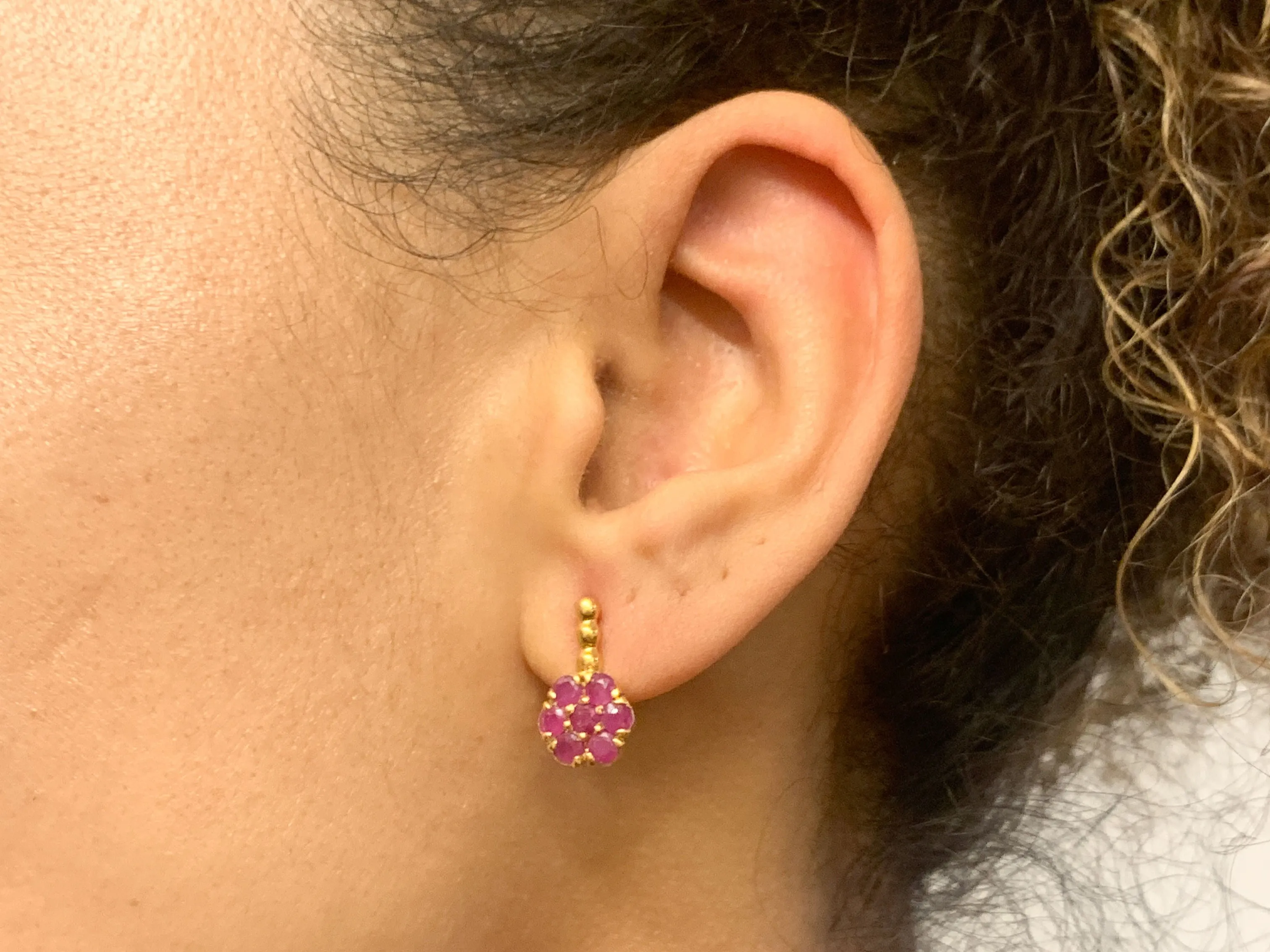 Ruby Gold Earrings - Flower Ruby Earrings - Gold Flower Earrings