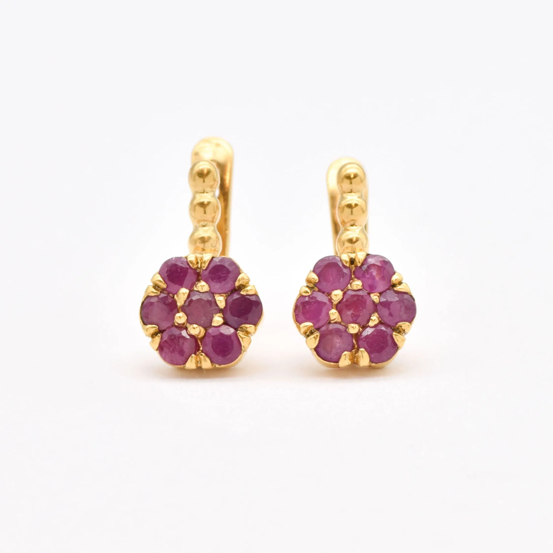 Ruby Gold Earrings - Flower Ruby Earrings - Gold Flower Earrings