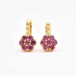 Ruby Gold Earrings - Flower Ruby Earrings - Gold Flower Earrings