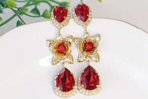 RUBY Red FLOWERS EARRINGS