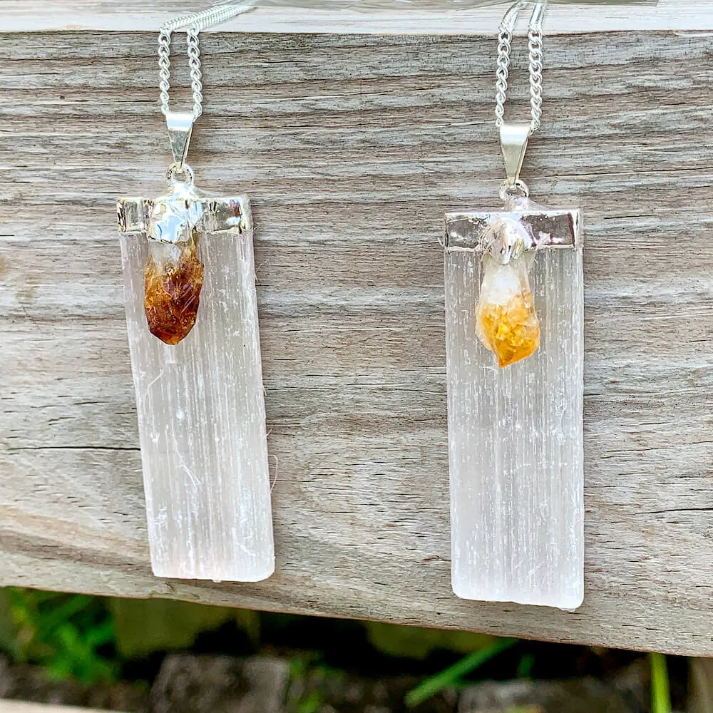 Selenite and Citrine Pendant Necklace