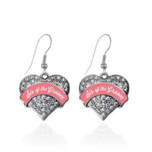 Silver Coral Sis of Groom Pave Heart Charm Dangle Earrings