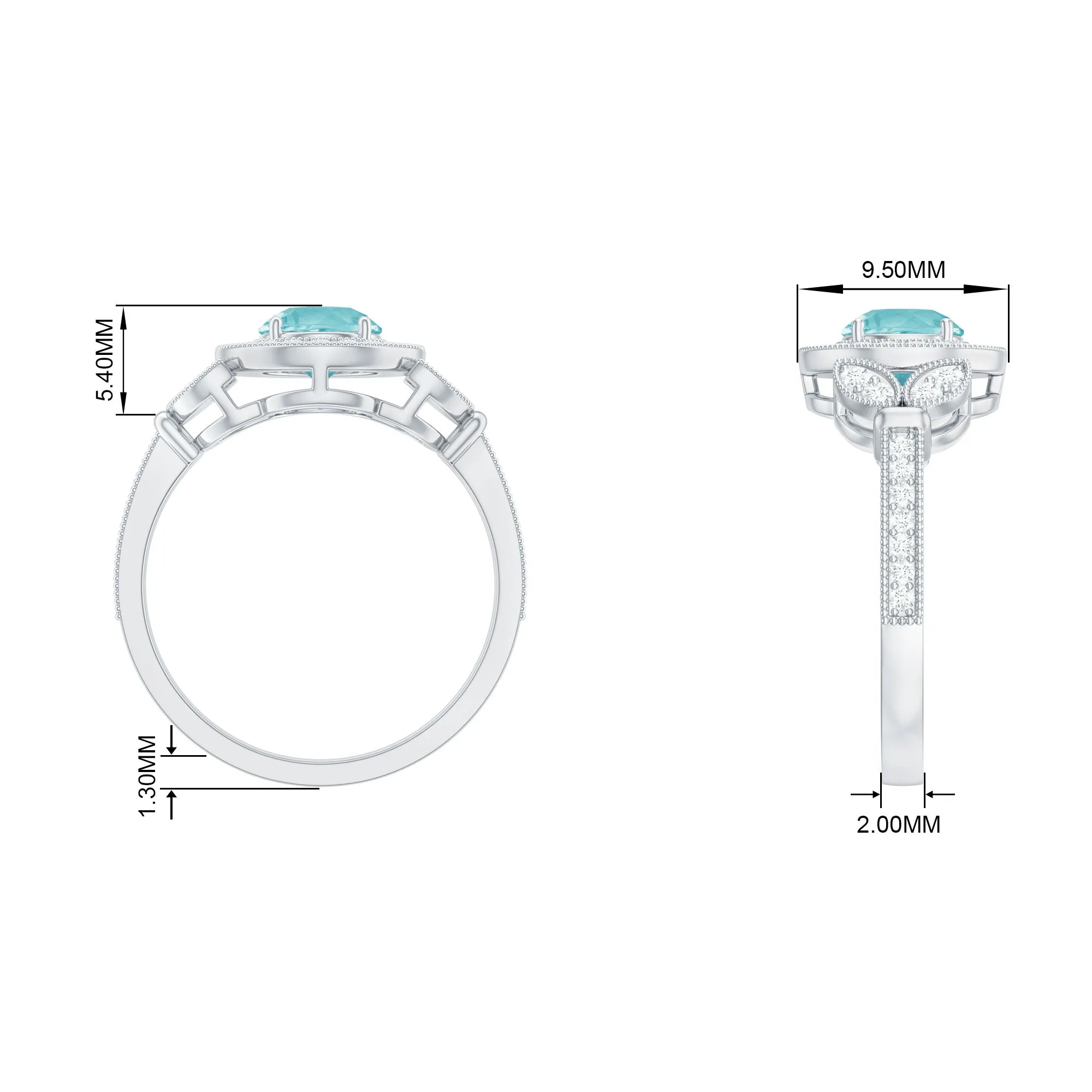 Sky Blue Topaz Vintage Beaded Engagement Ring with Diamond