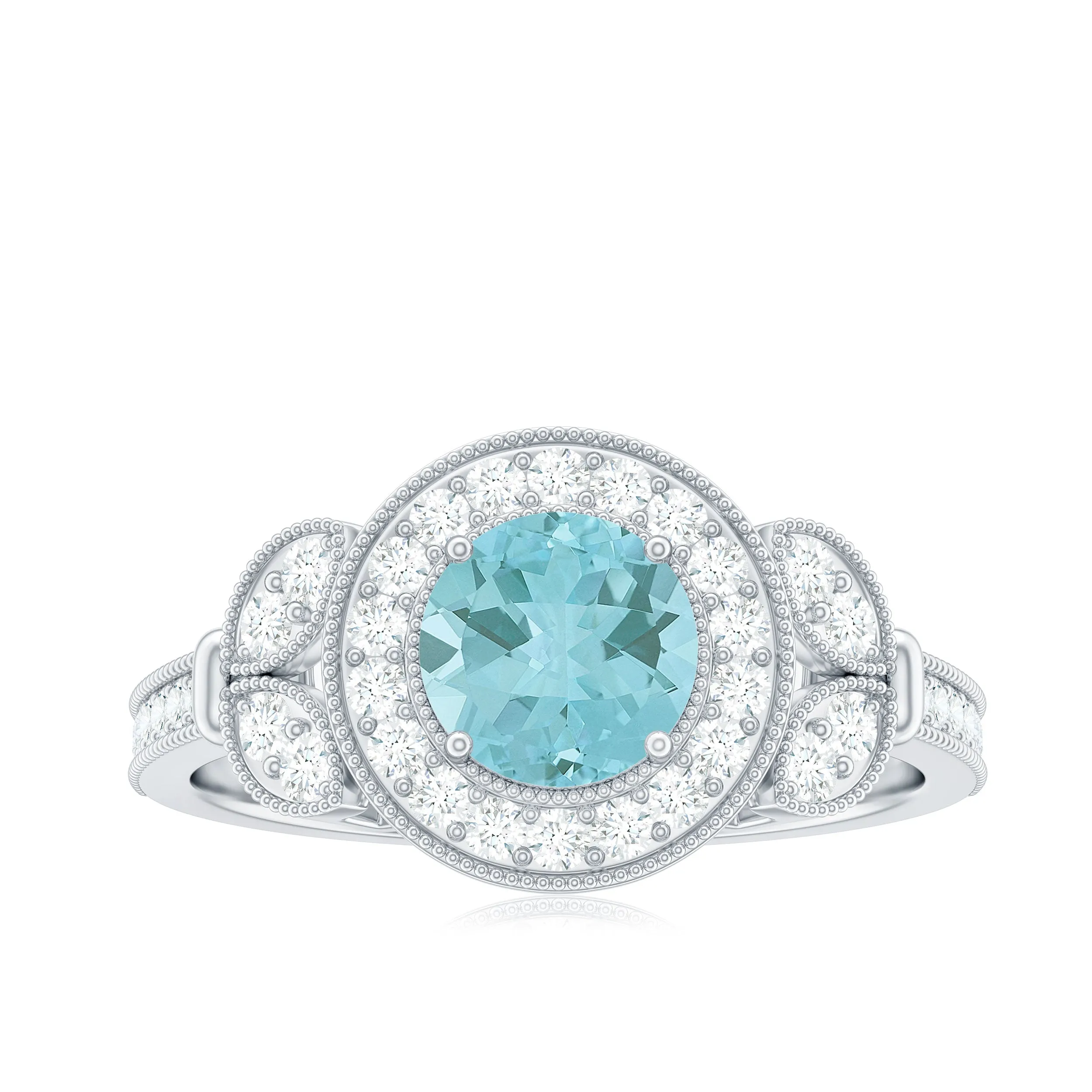Sky Blue Topaz Vintage Beaded Engagement Ring with Diamond