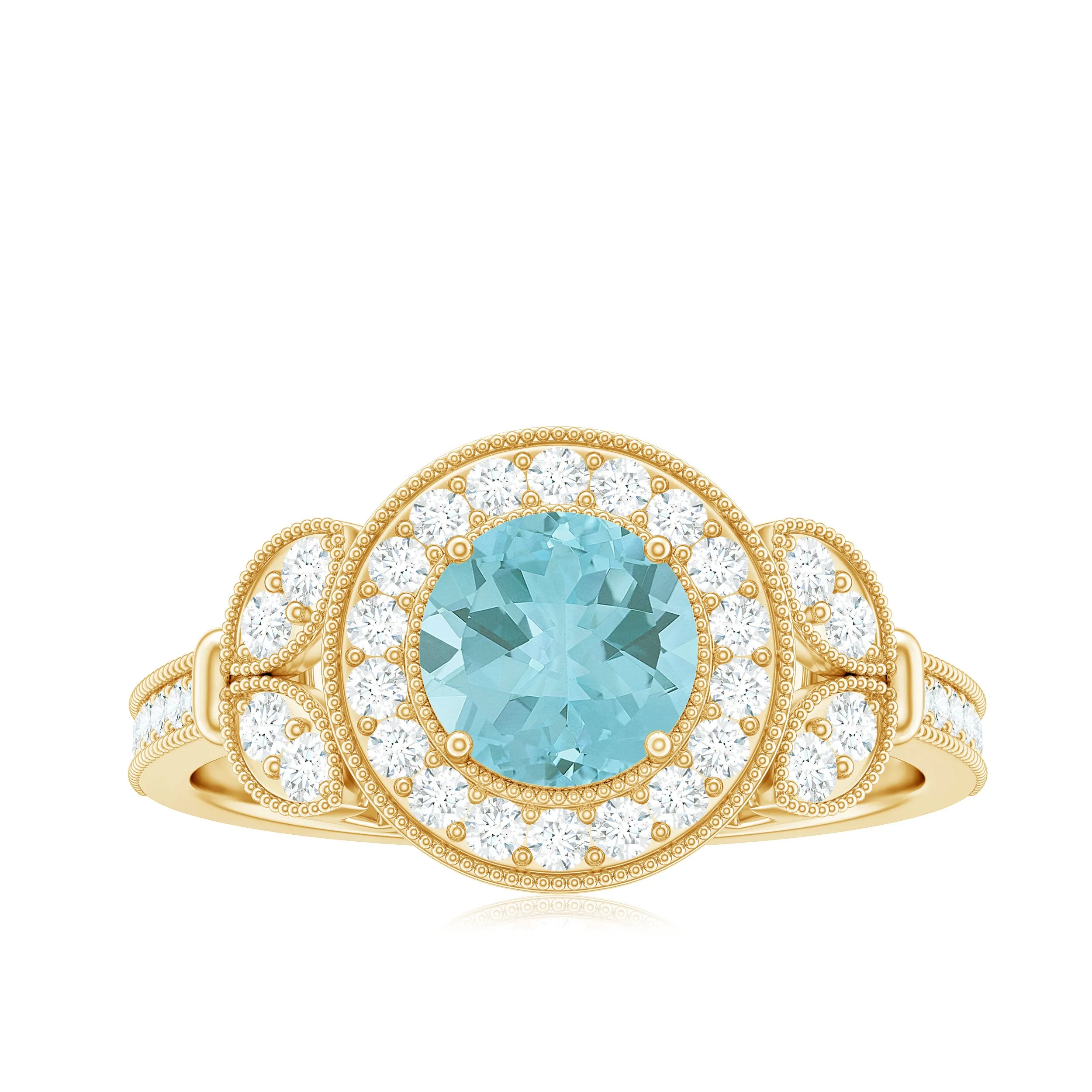 Sky Blue Topaz Vintage Beaded Engagement Ring with Diamond