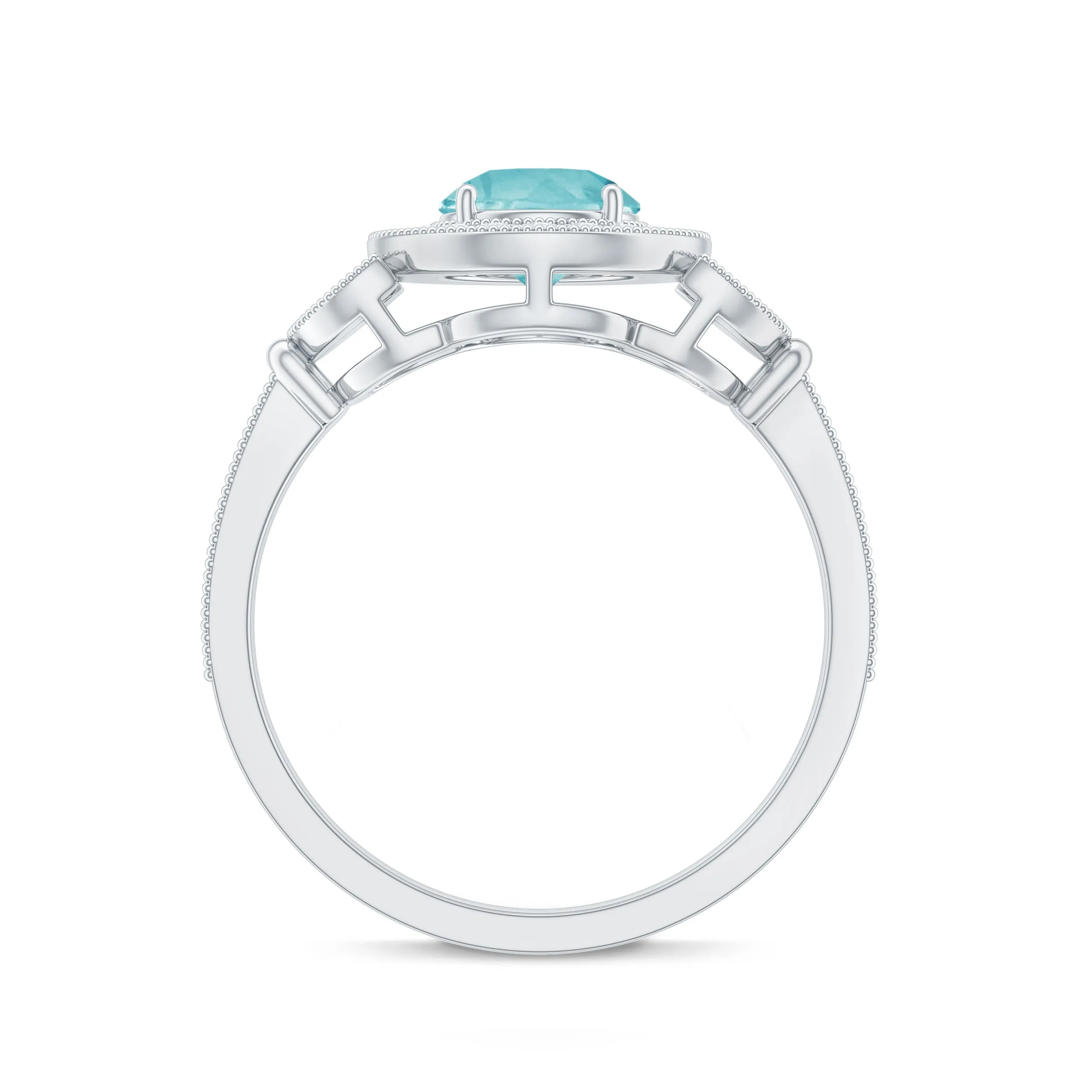 Sky Blue Topaz Vintage Beaded Engagement Ring with Diamond