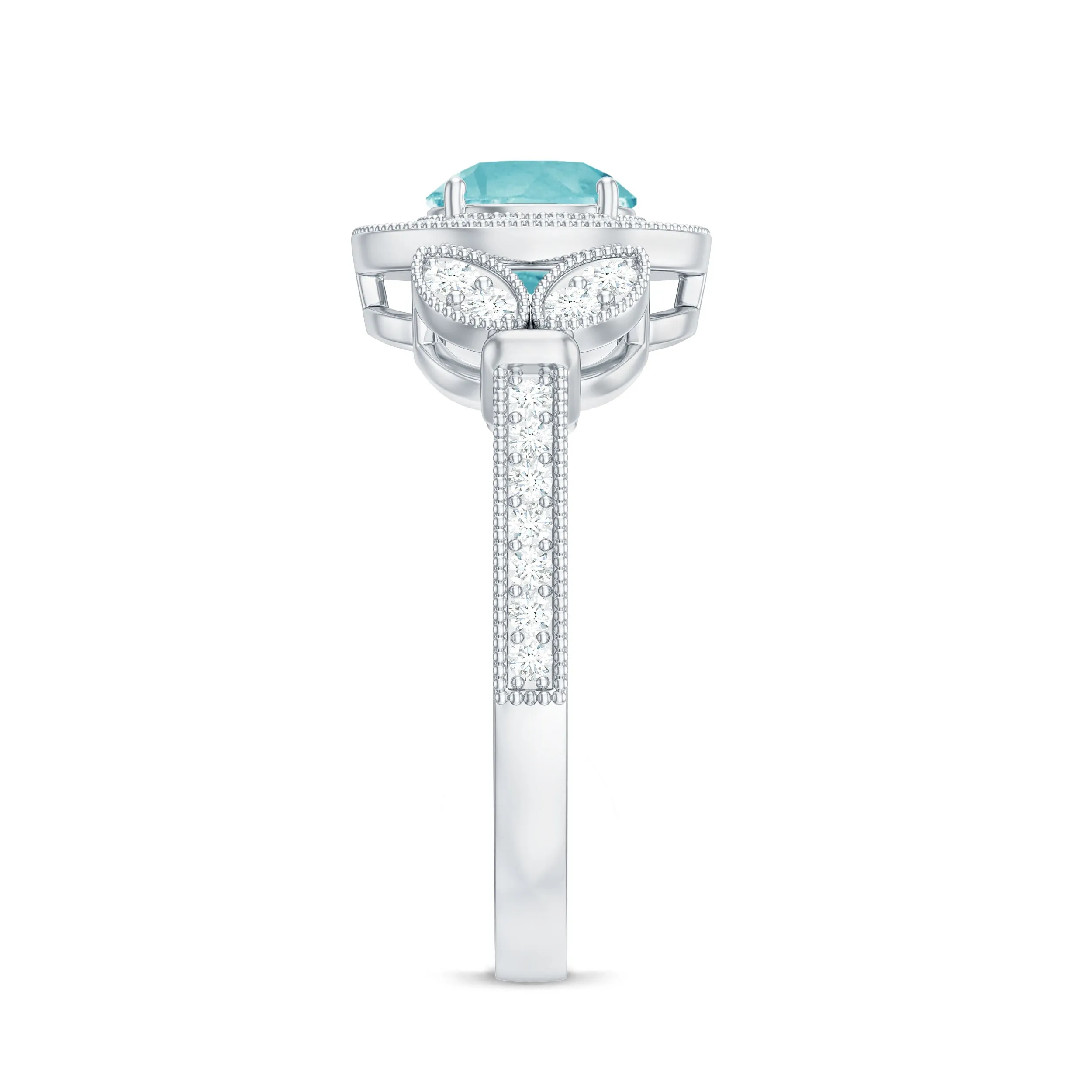Sky Blue Topaz Vintage Beaded Engagement Ring with Diamond