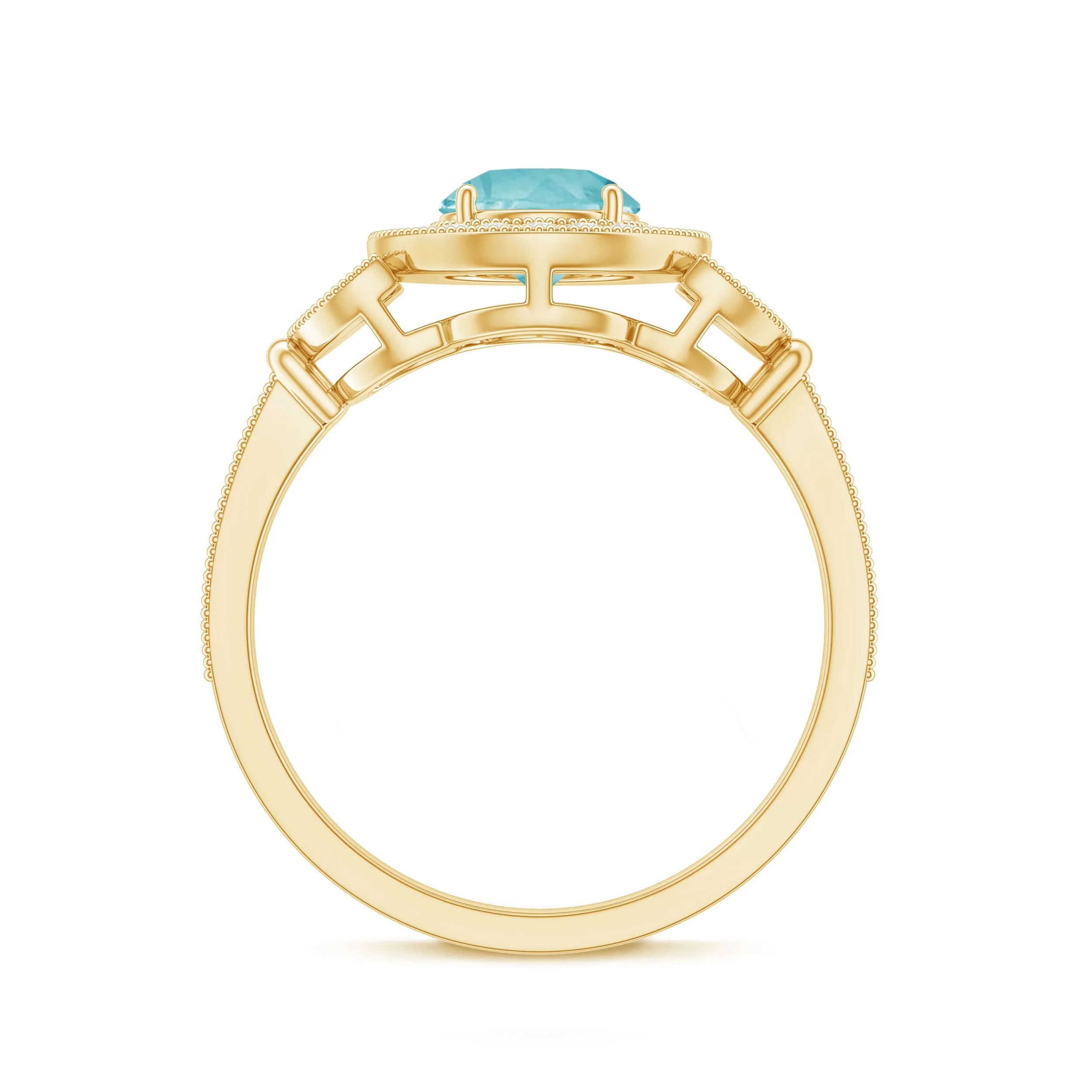 Sky Blue Topaz Vintage Beaded Engagement Ring with Diamond