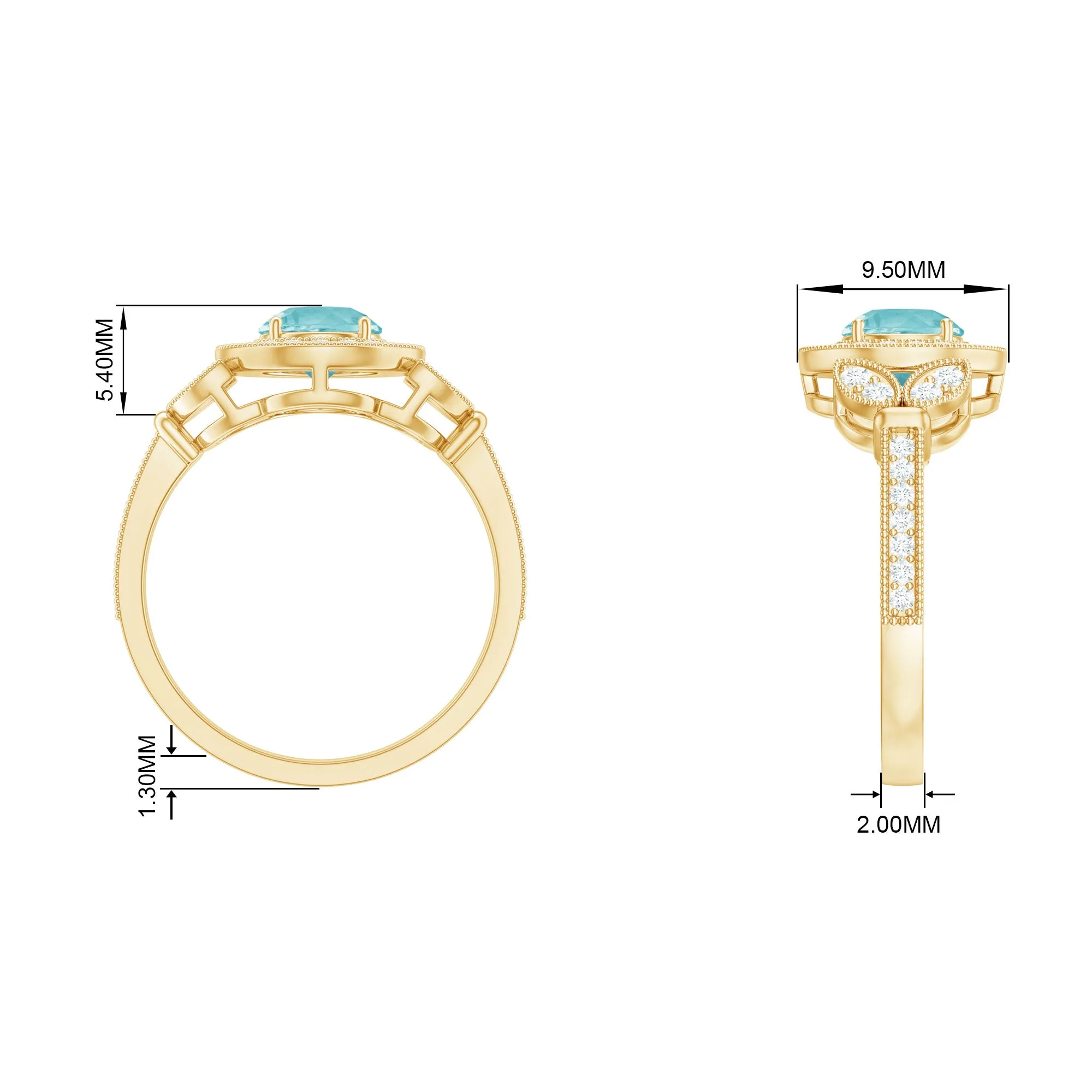 Sky Blue Topaz Vintage Beaded Engagement Ring with Diamond