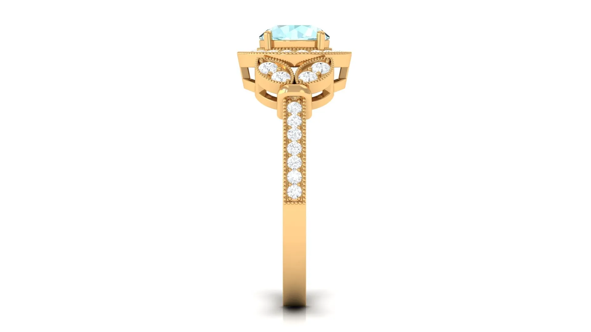 Sky Blue Topaz Vintage Beaded Engagement Ring with Diamond