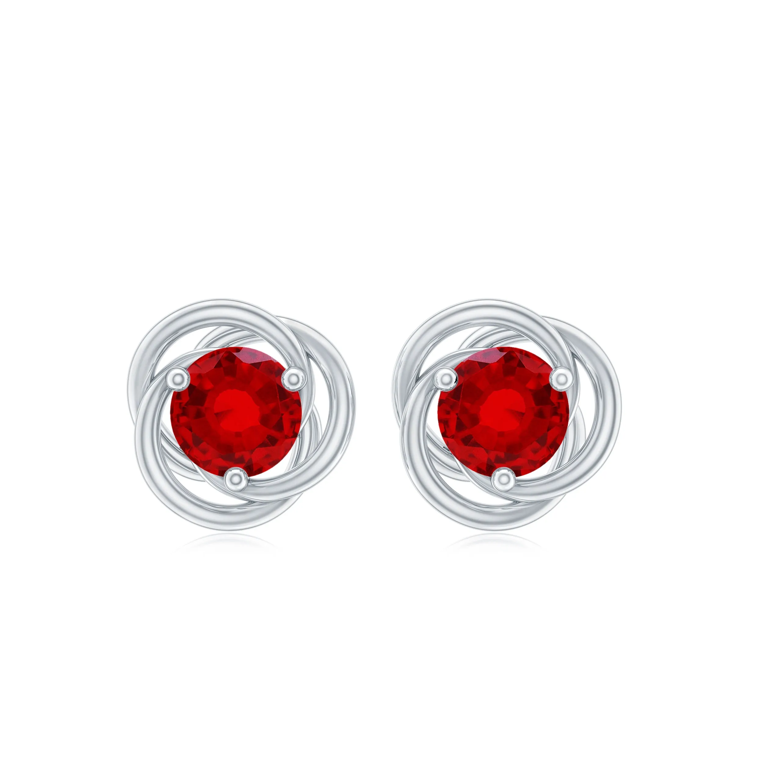 Solitaire Created Ruby Swirl Stud Earrings in 3 Prong Setting