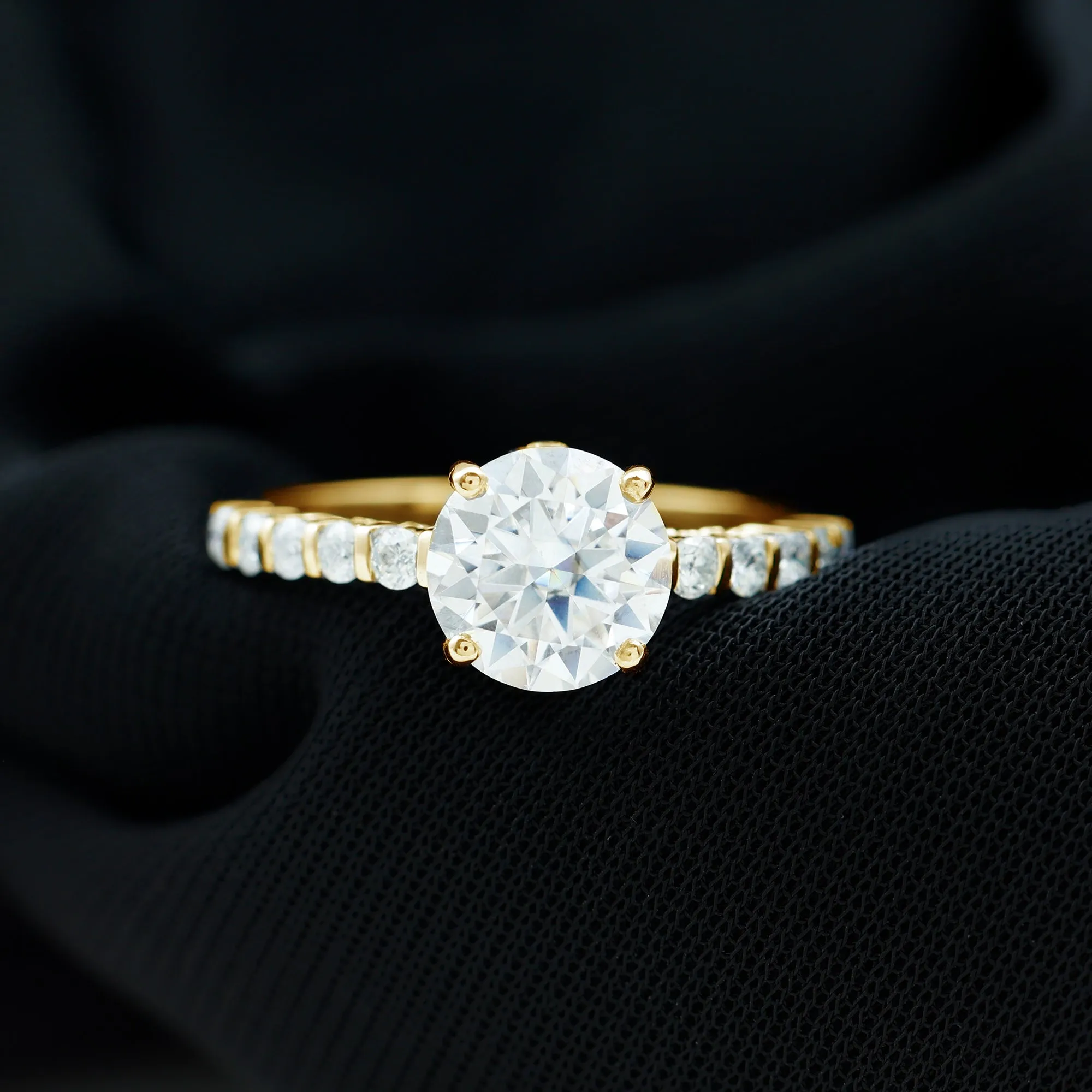 Solitaire Moissanite Engagement Ring with Side Stones