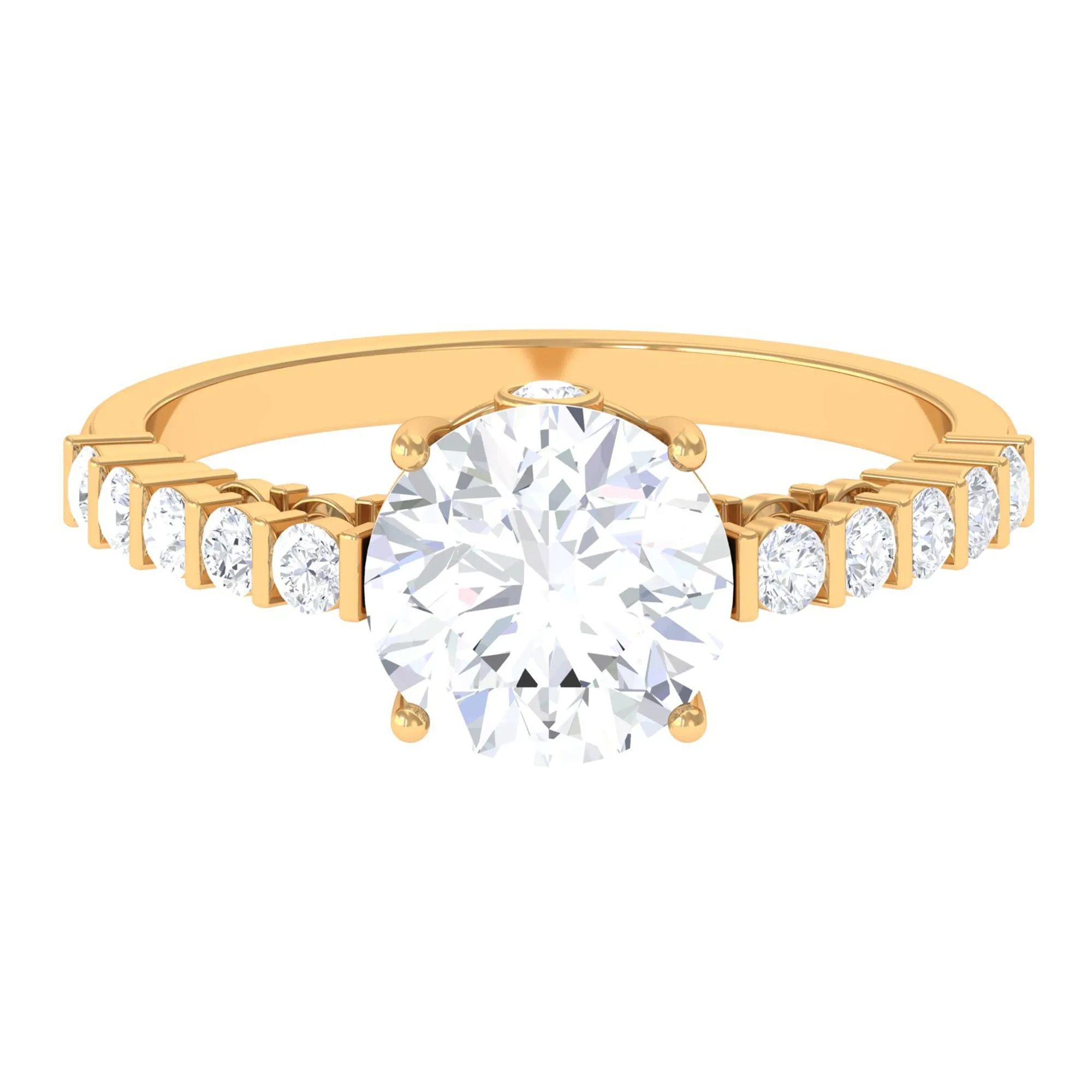 Solitaire Moissanite Engagement Ring with Side Stones