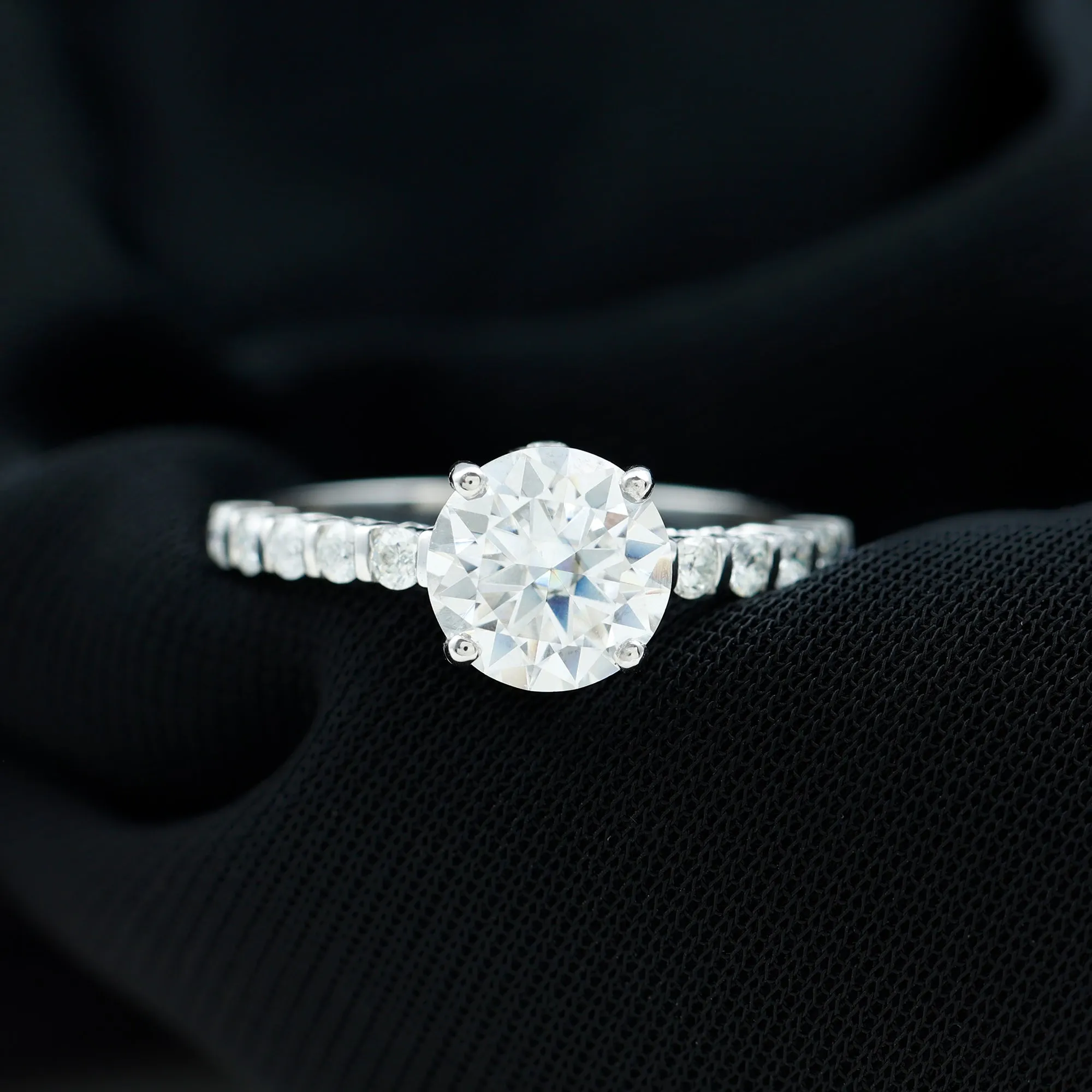 Solitaire Moissanite Engagement Ring with Side Stones
