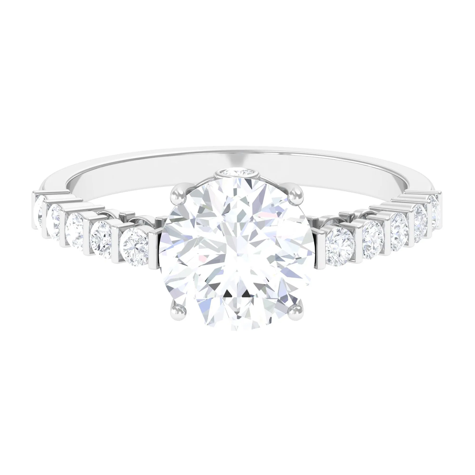 Solitaire Moissanite Engagement Ring with Side Stones