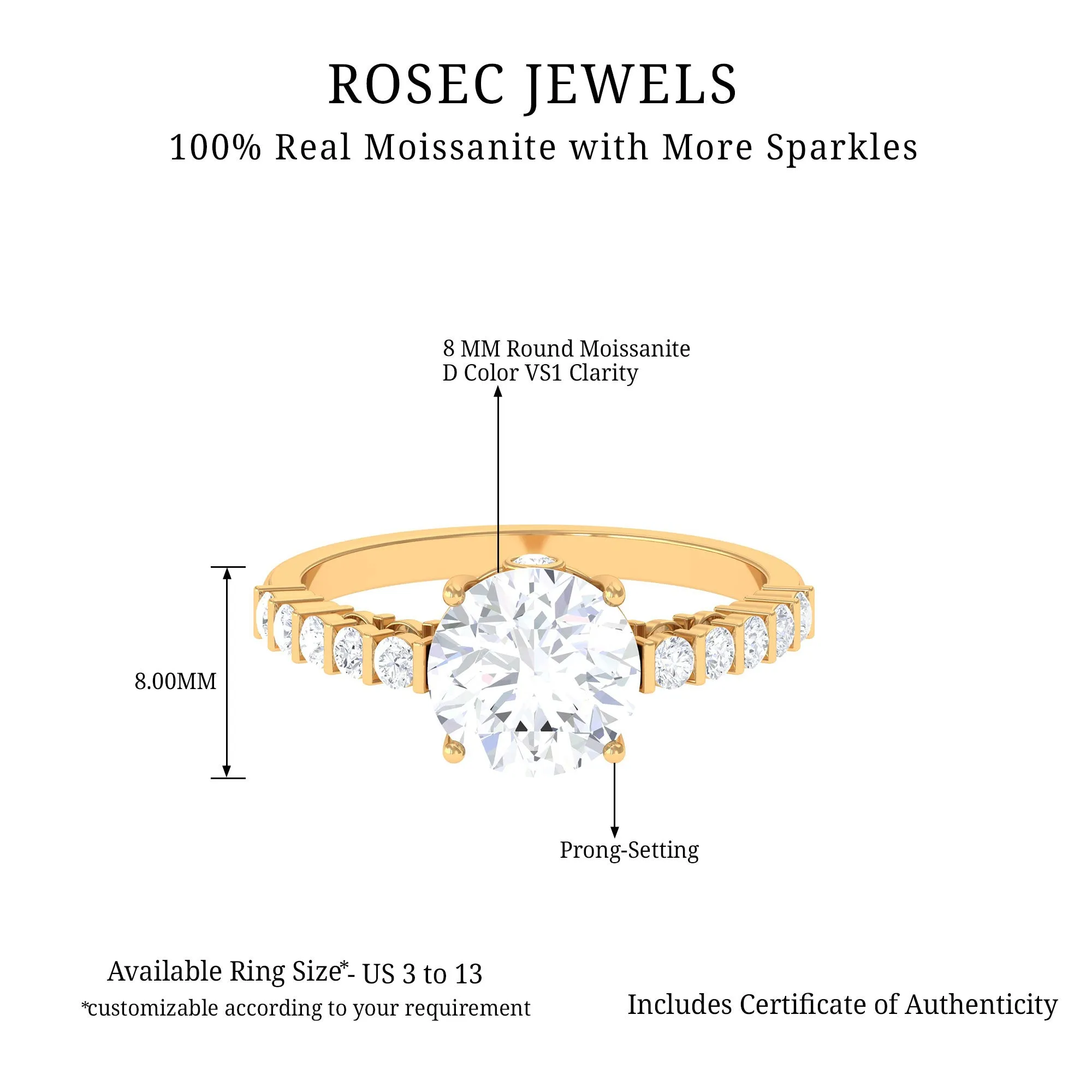 Solitaire Moissanite Engagement Ring with Side Stones