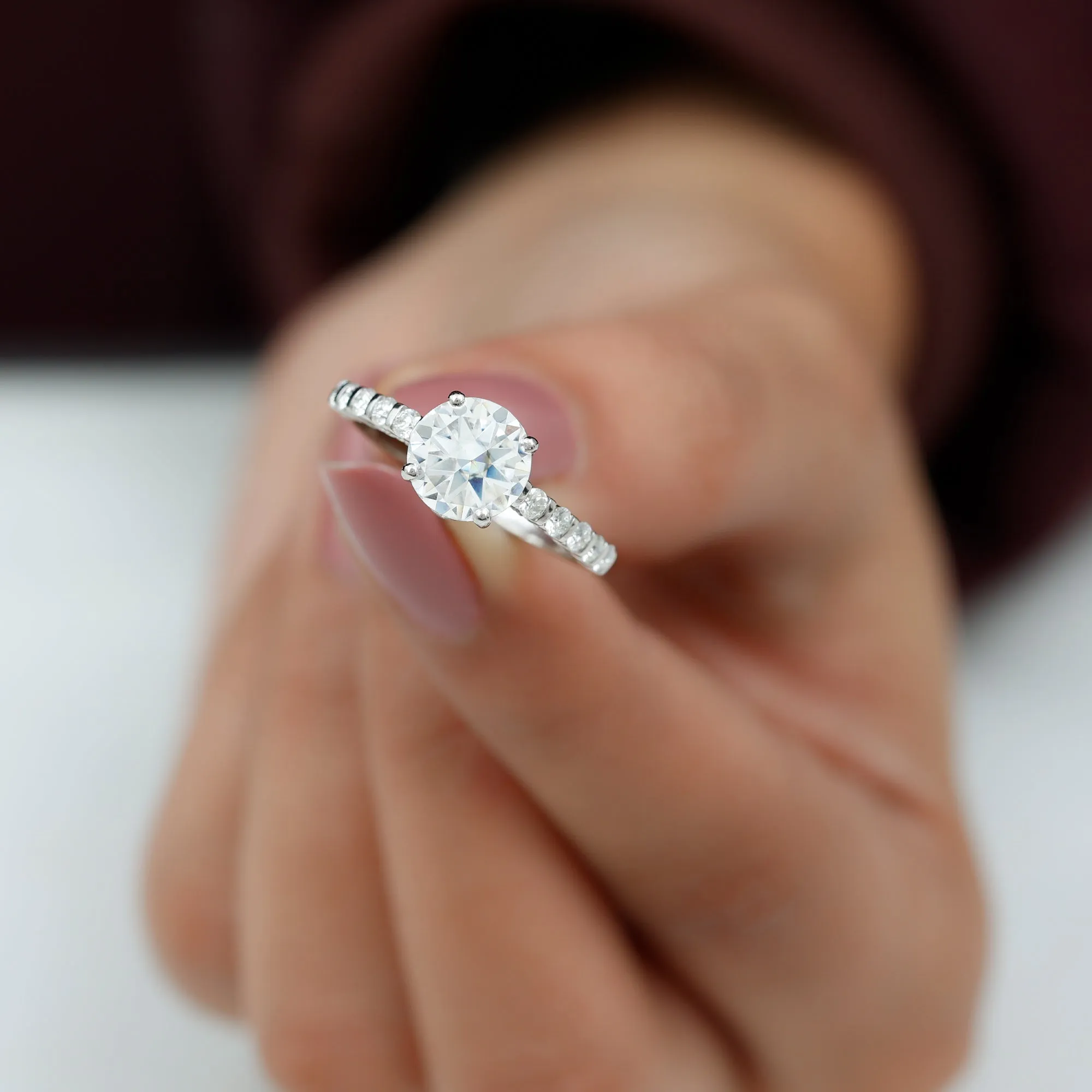 Solitaire Moissanite Engagement Ring with Side Stones