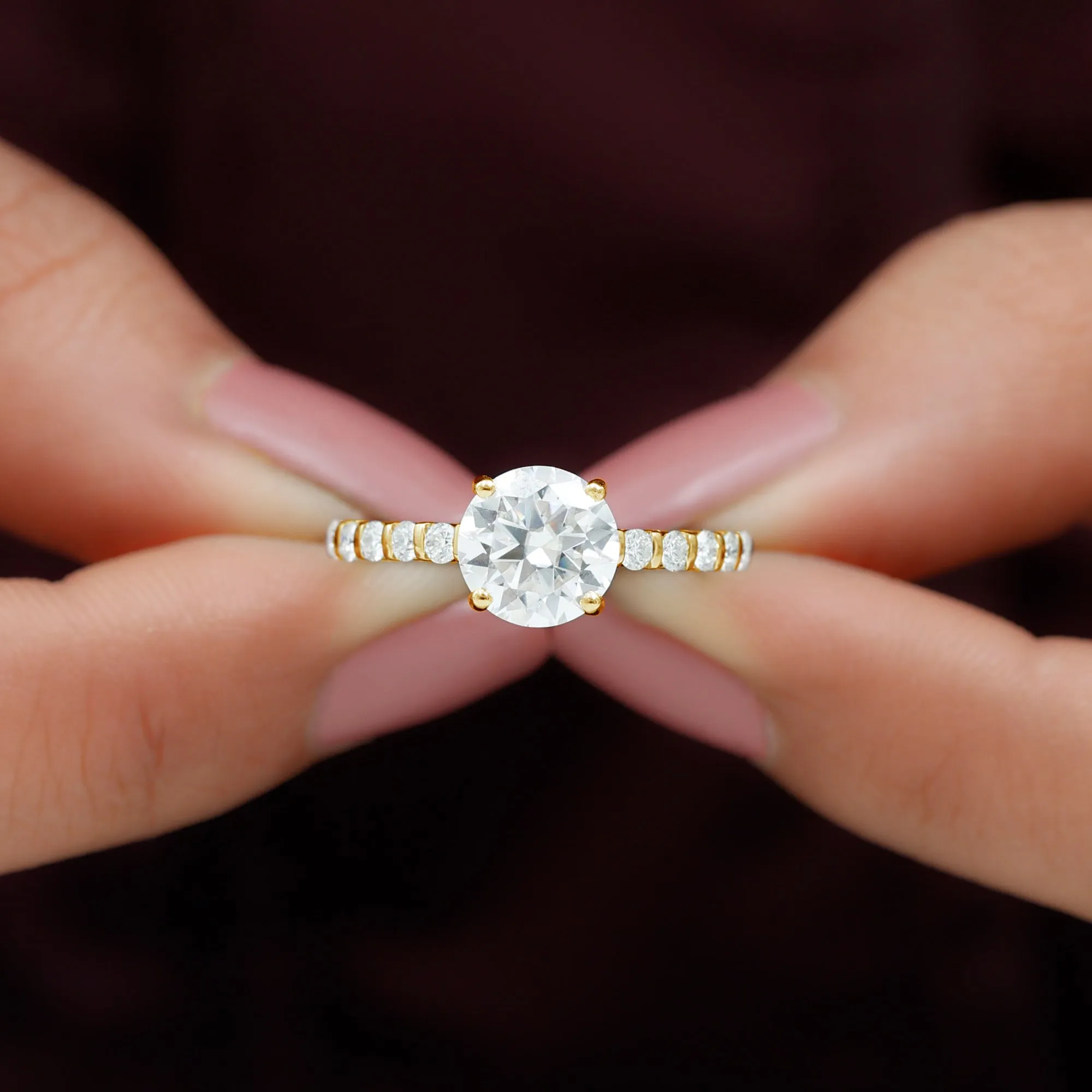 Solitaire Moissanite Engagement Ring with Side Stones