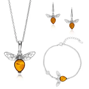 Sterling Silver Amber Bee Three Piece Set