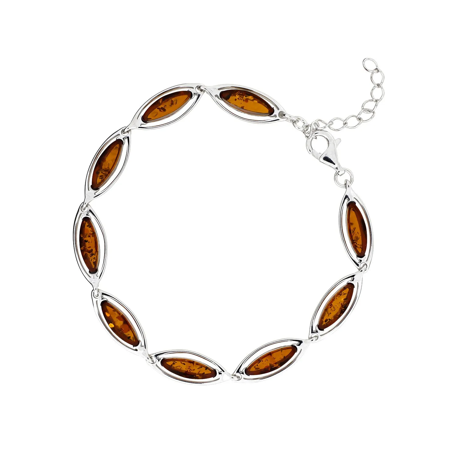 Sterling Silver and Amber Marquise Links Bracelet