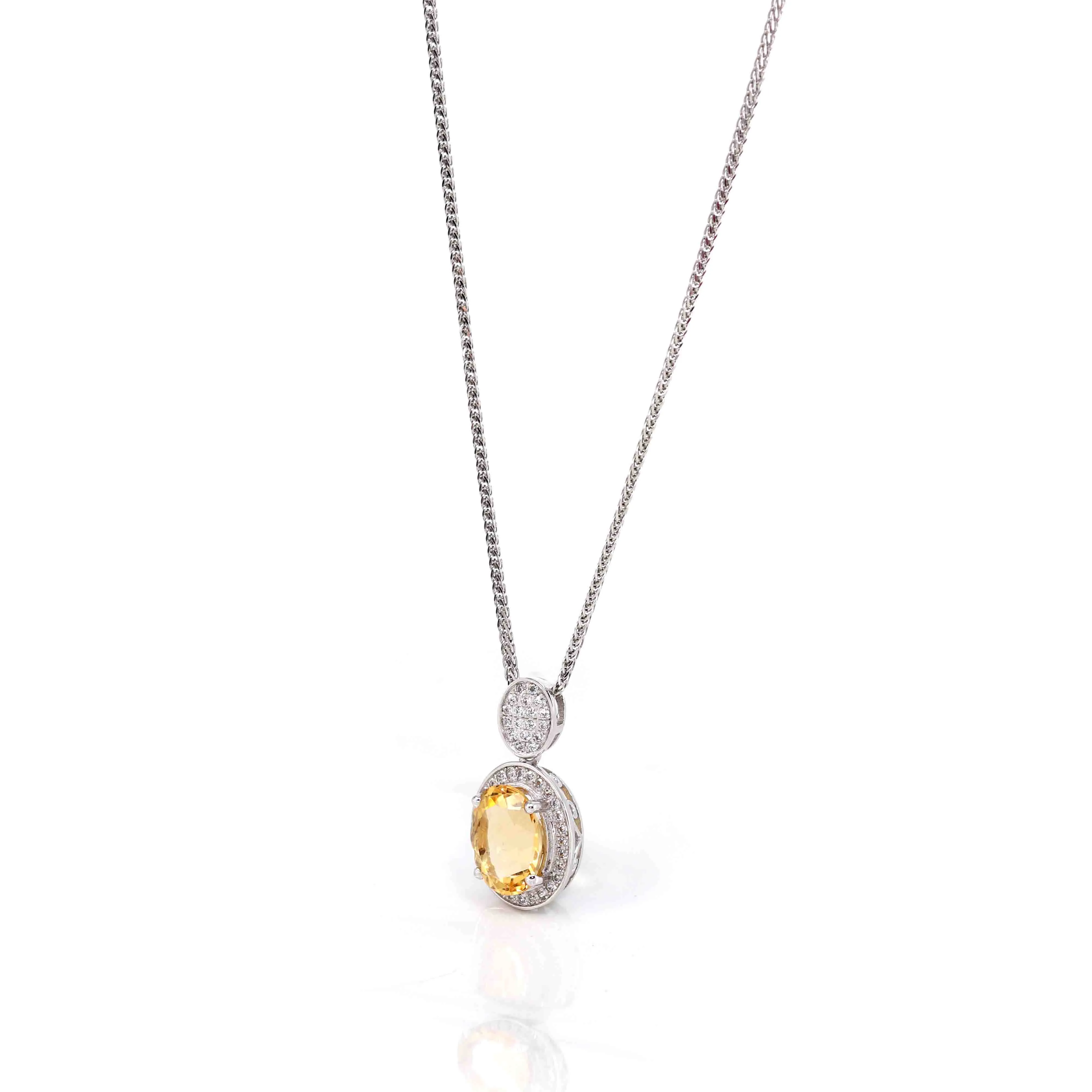 Sterling Silver Natural Oval Cut Citrine Necklace With CZ