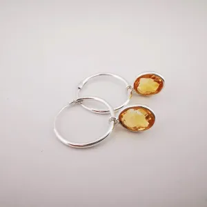 Sterling Silver Oval Citrine Hoop Earrings