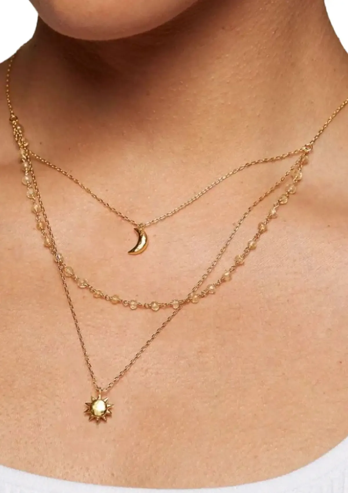 Sun Moon Citrine Triple Necklace