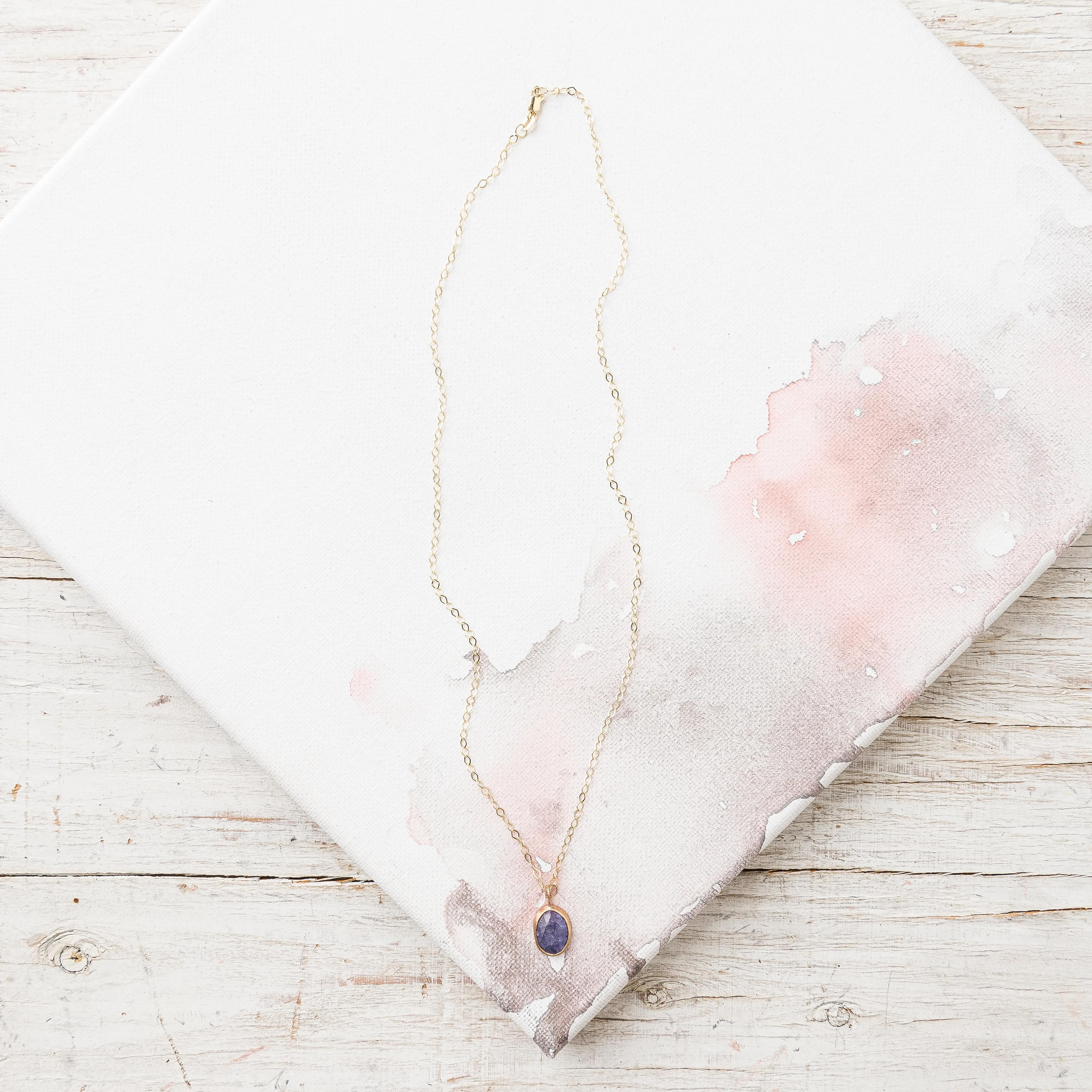 Tanzanite Oval Necklace with Moonstone in 14k Gold