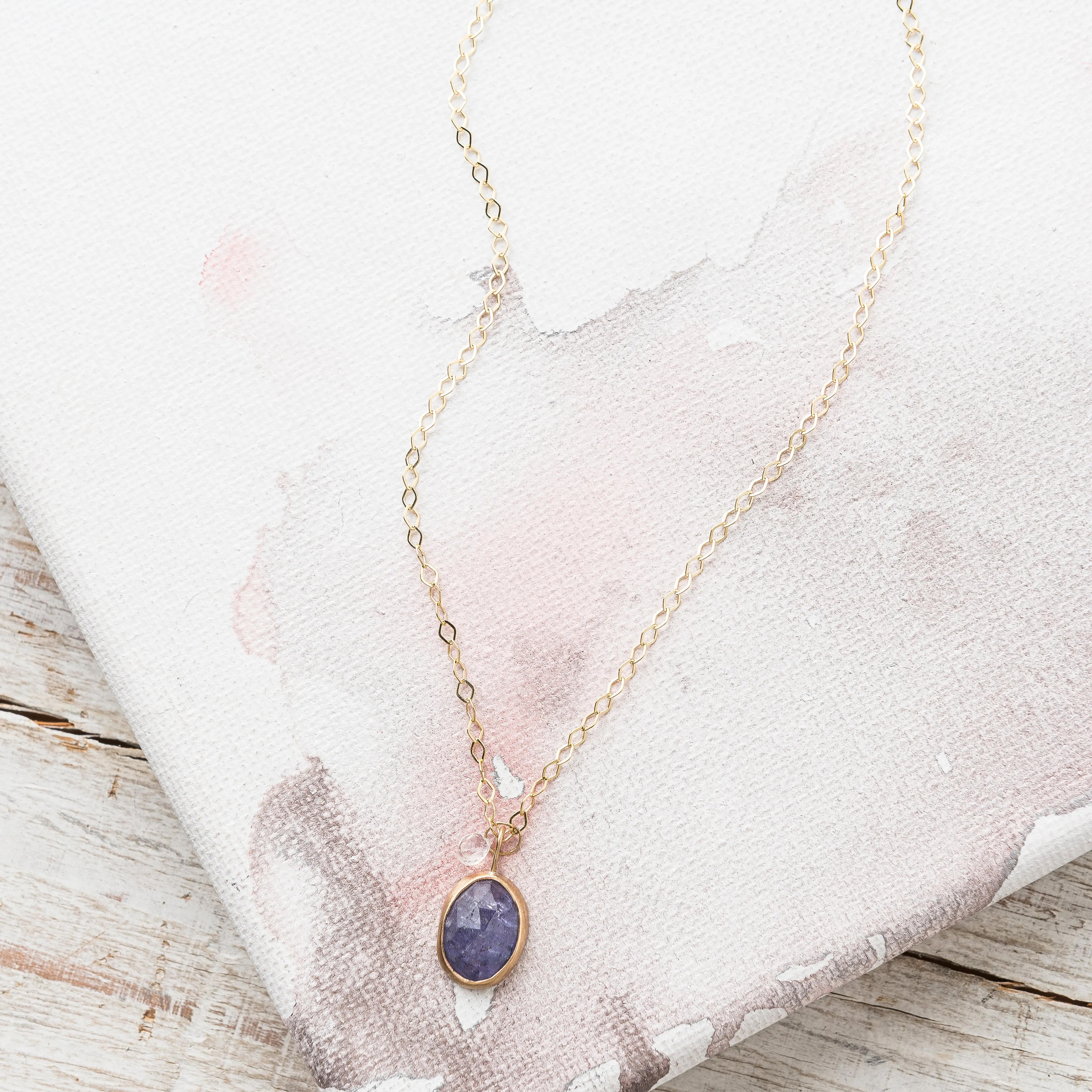 Tanzanite Oval Necklace with Moonstone in 14k Gold