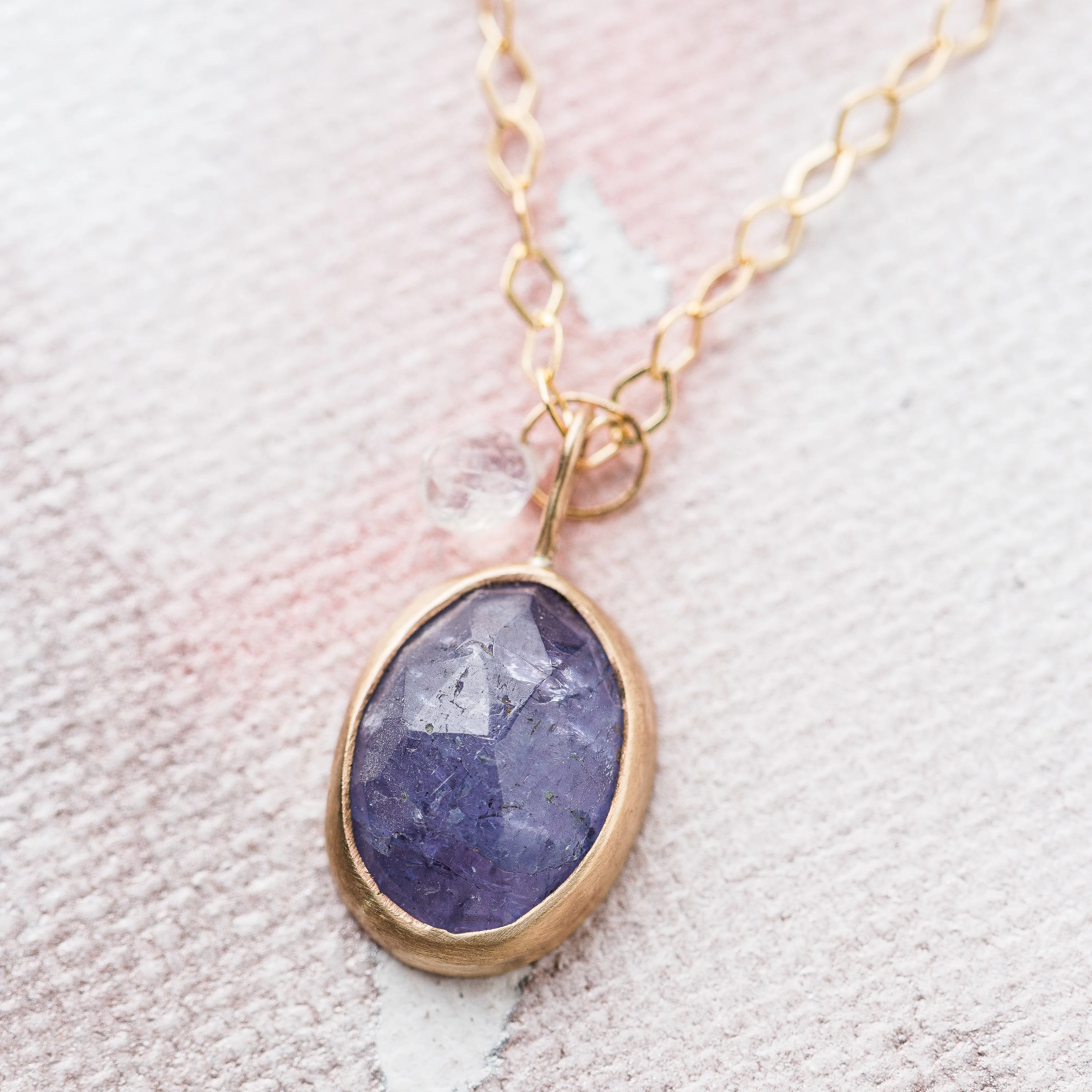 Tanzanite Oval Necklace with Moonstone in 14k Gold