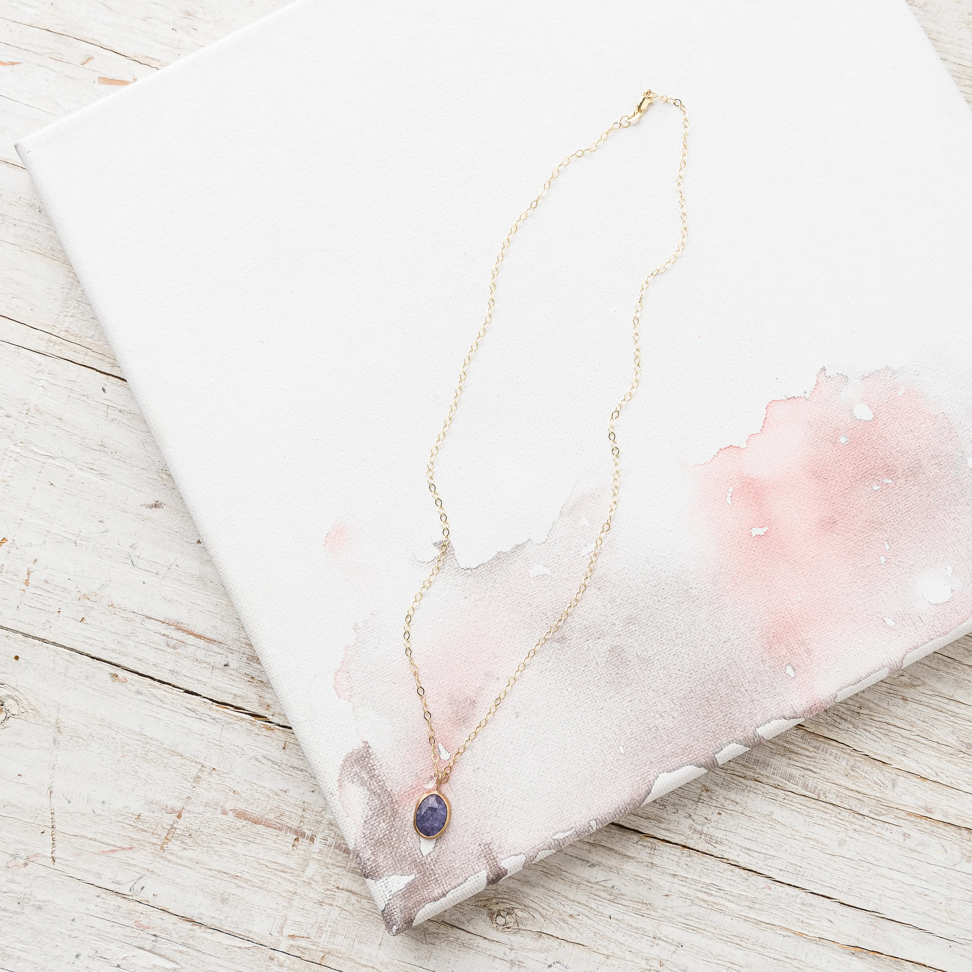 Tanzanite Oval Necklace with Moonstone in 14k Gold
