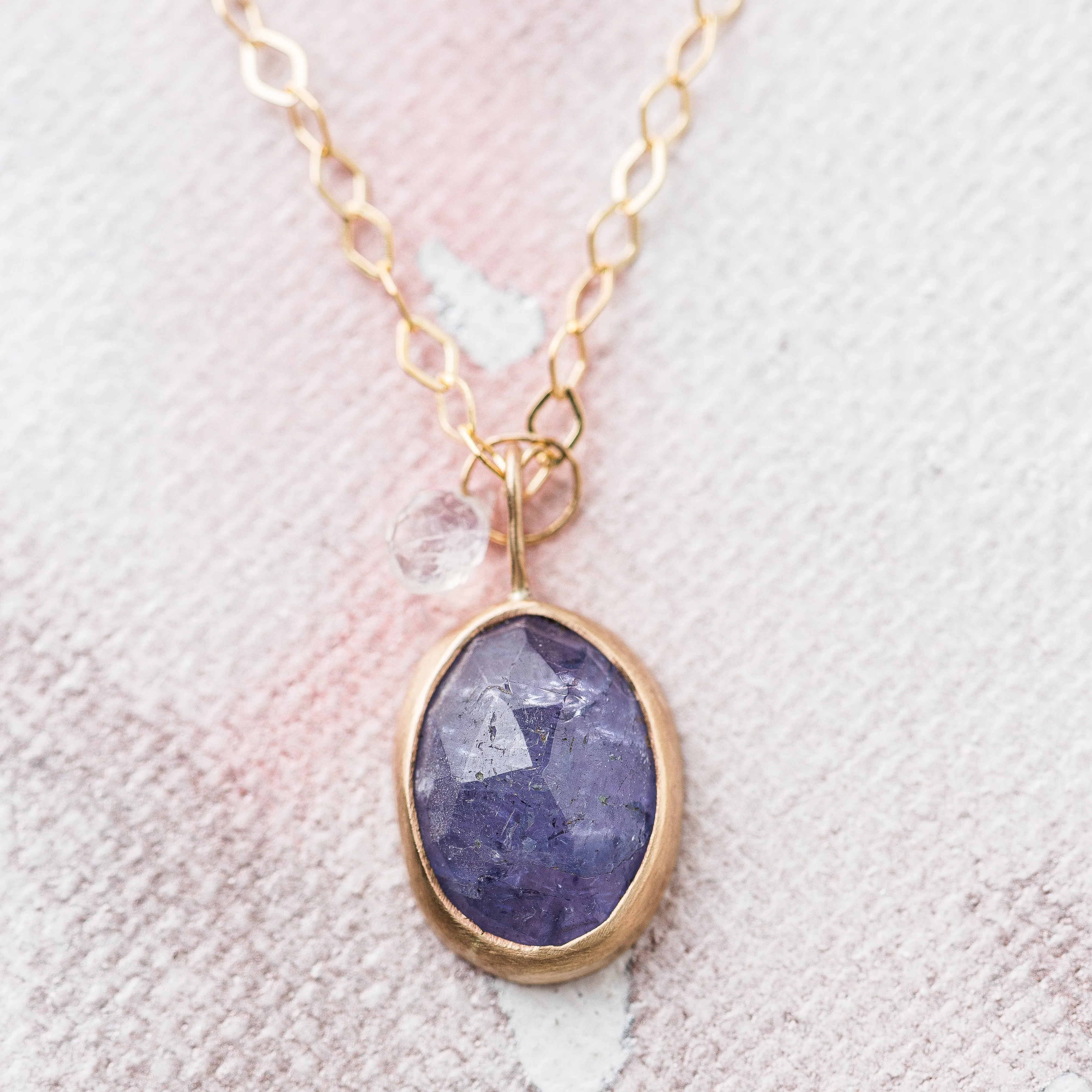 Tanzanite Oval Necklace with Moonstone in 14k Gold